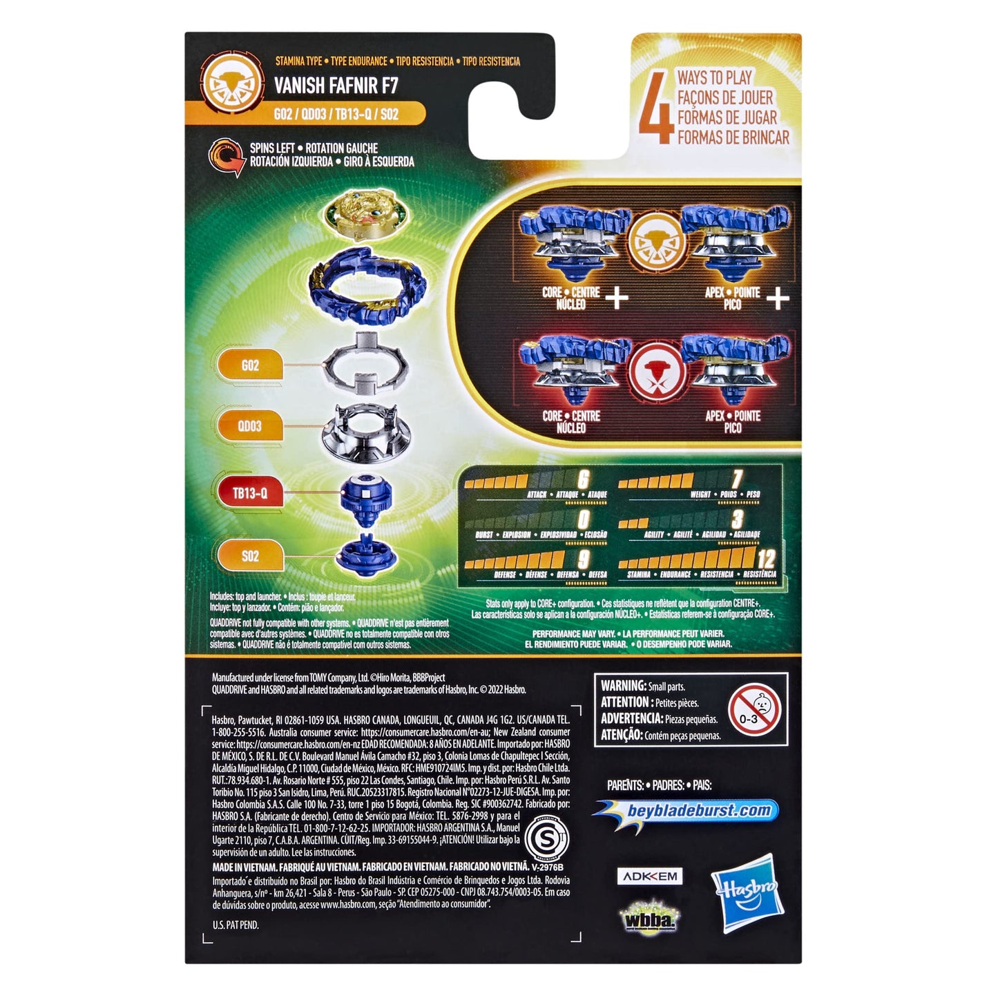 Beyblade Burst QuadDrive Vanish Fafnir F7 Starter Pack – 4-in-1 Beystadium Top with Launcher