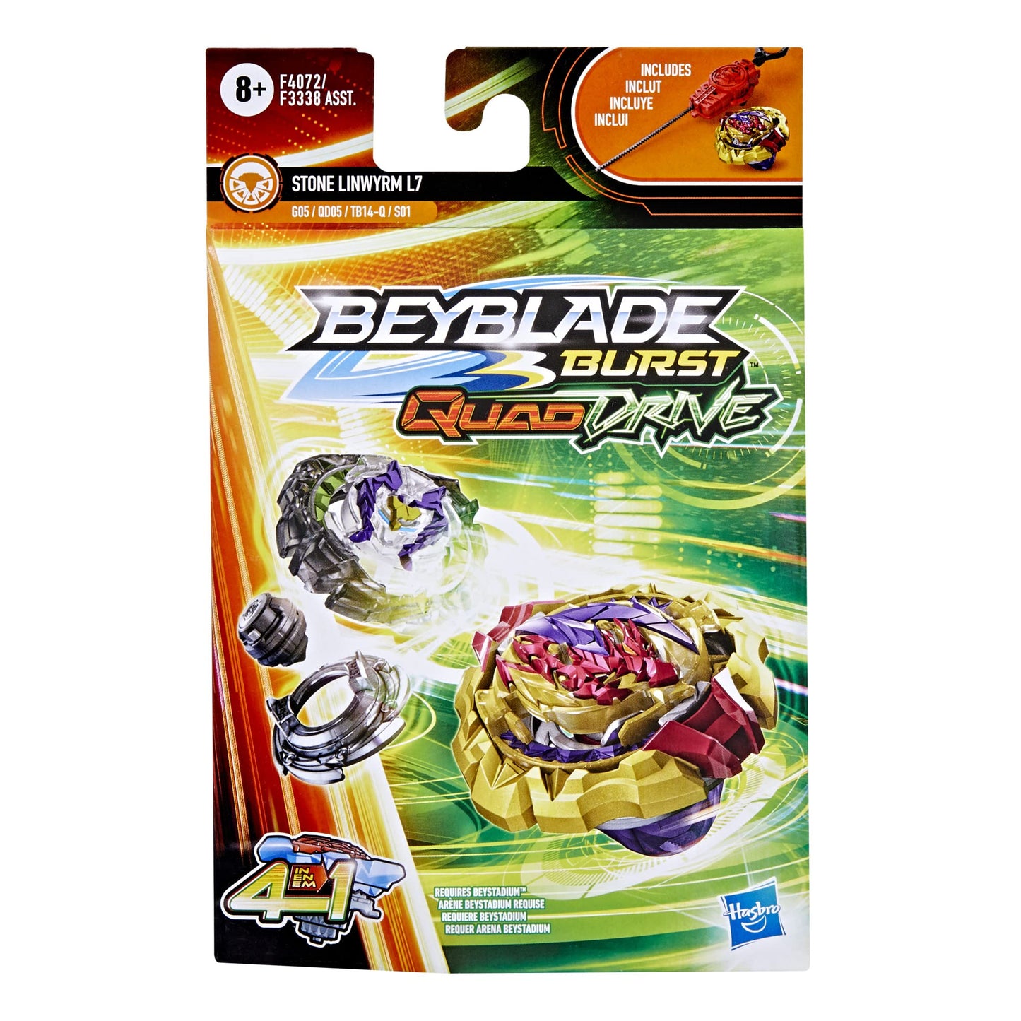 Beyblade Burst QuadDrive Stone Linwyrm L7 Top with Launcher – 4-in-1 Battle