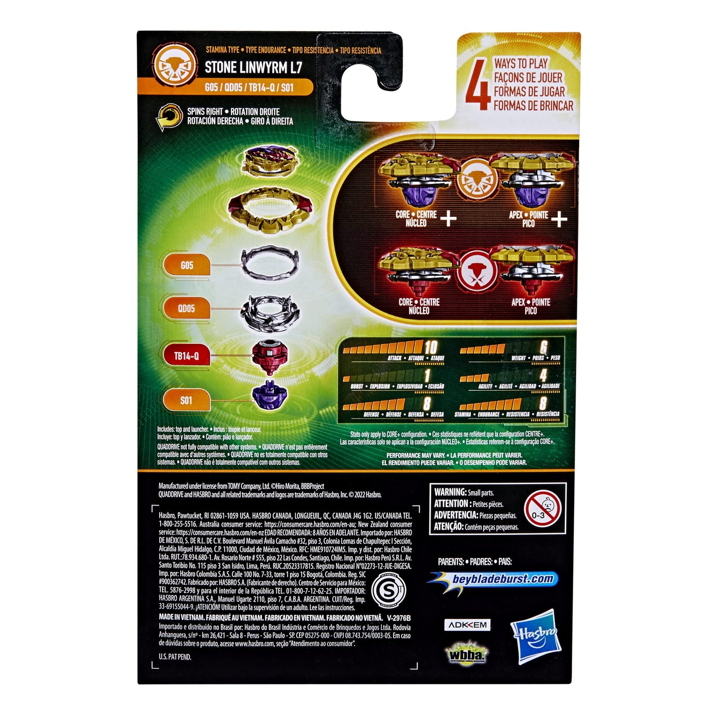 Beyblade Burst QuadDrive Stone Linwyrm L7 Top with Launcher – 4-in-1 Battle