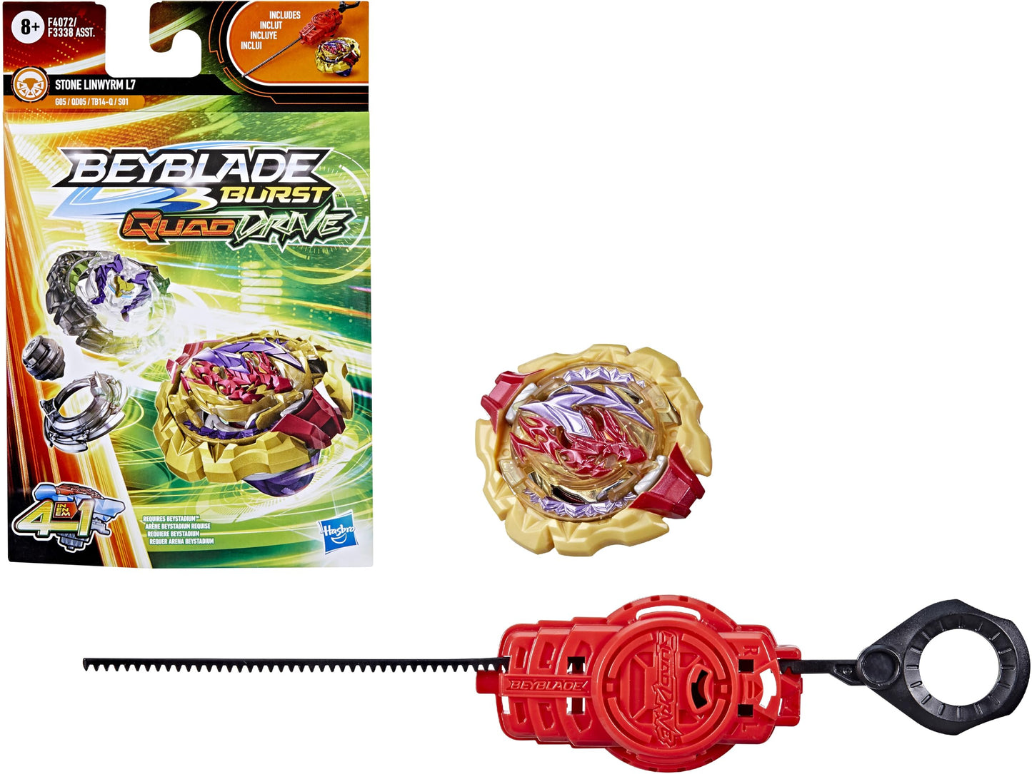 Beyblade Burst QuadDrive Stone Linwyrm L7 Top with Launcher – 4-in-1 Battle