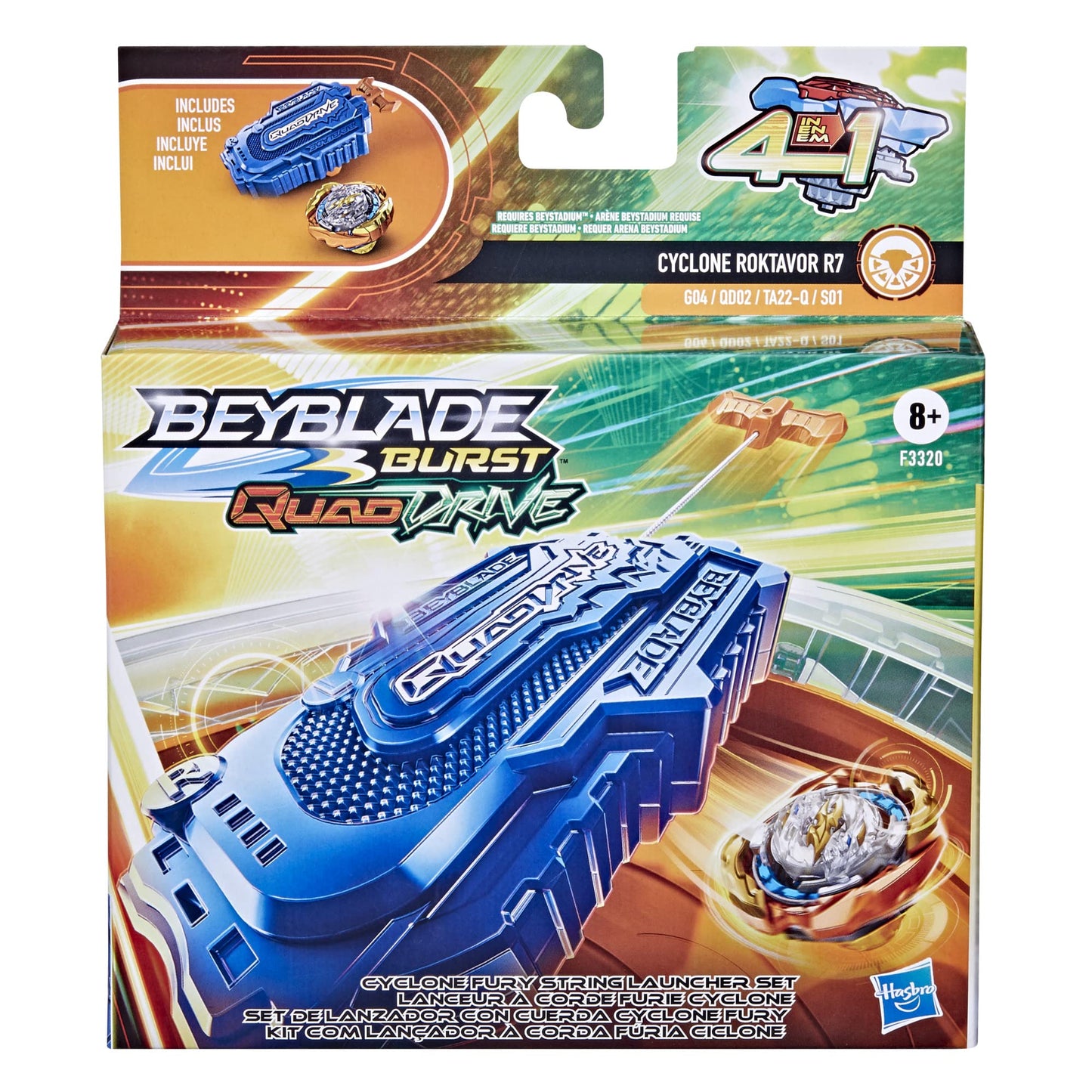 Beyblade Burst QuadDrive Cyclone Fury String Launcher Set – 4-in-1 Right-Spin Battling Top