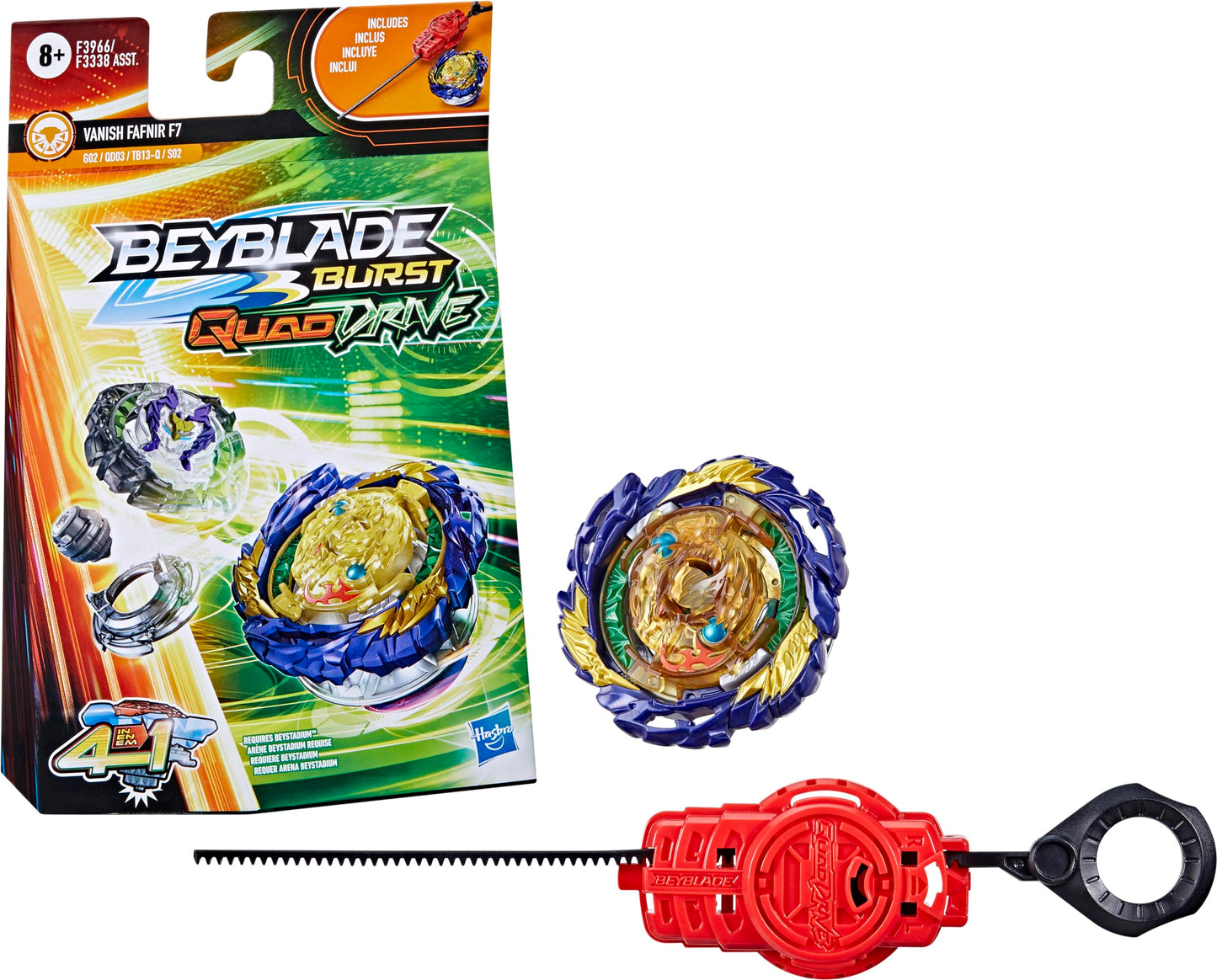 Beyblade Burst QuadDrive Vanish Fafnir F7 Starter Pack – 4-in-1 Beystadium Top with Launcher