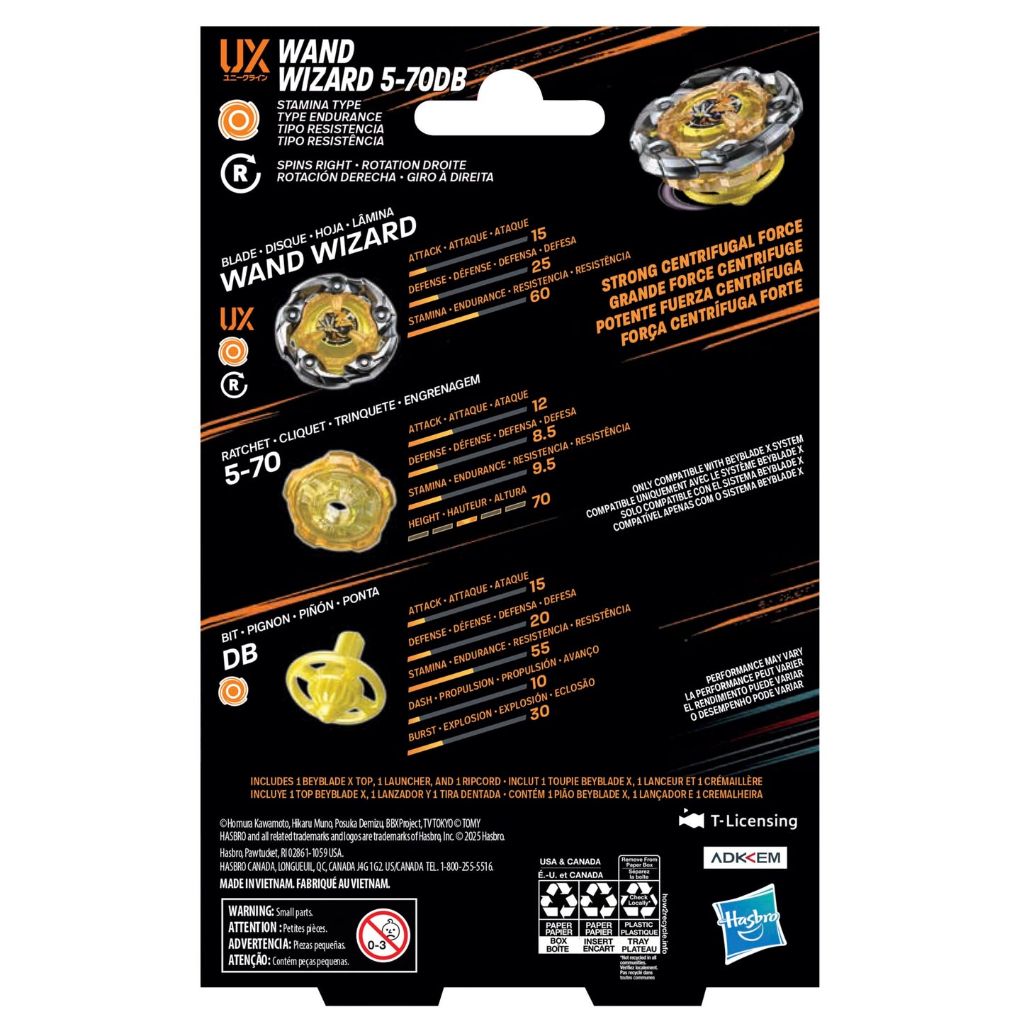 Beyblade X Wand Wizard 5-70DB UX Starter Pack – Right-Spin Stamina Top & Launcher