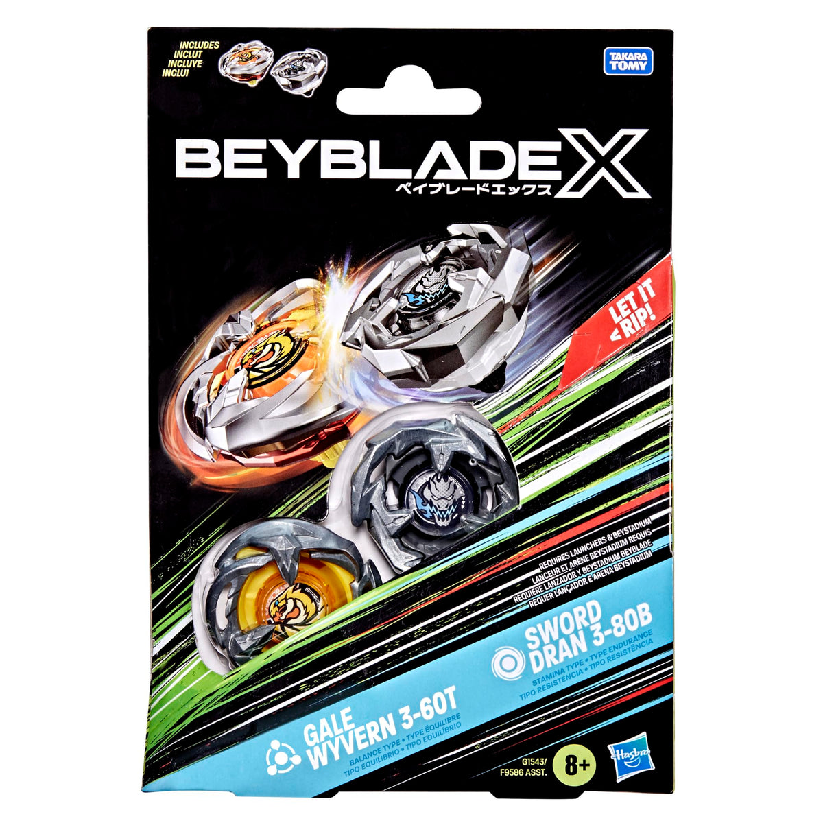 Beyblade X Gale Wyvern 3-60T & Sword Dran 3-80B Dual Pack — Right-Spin Battle Tops
