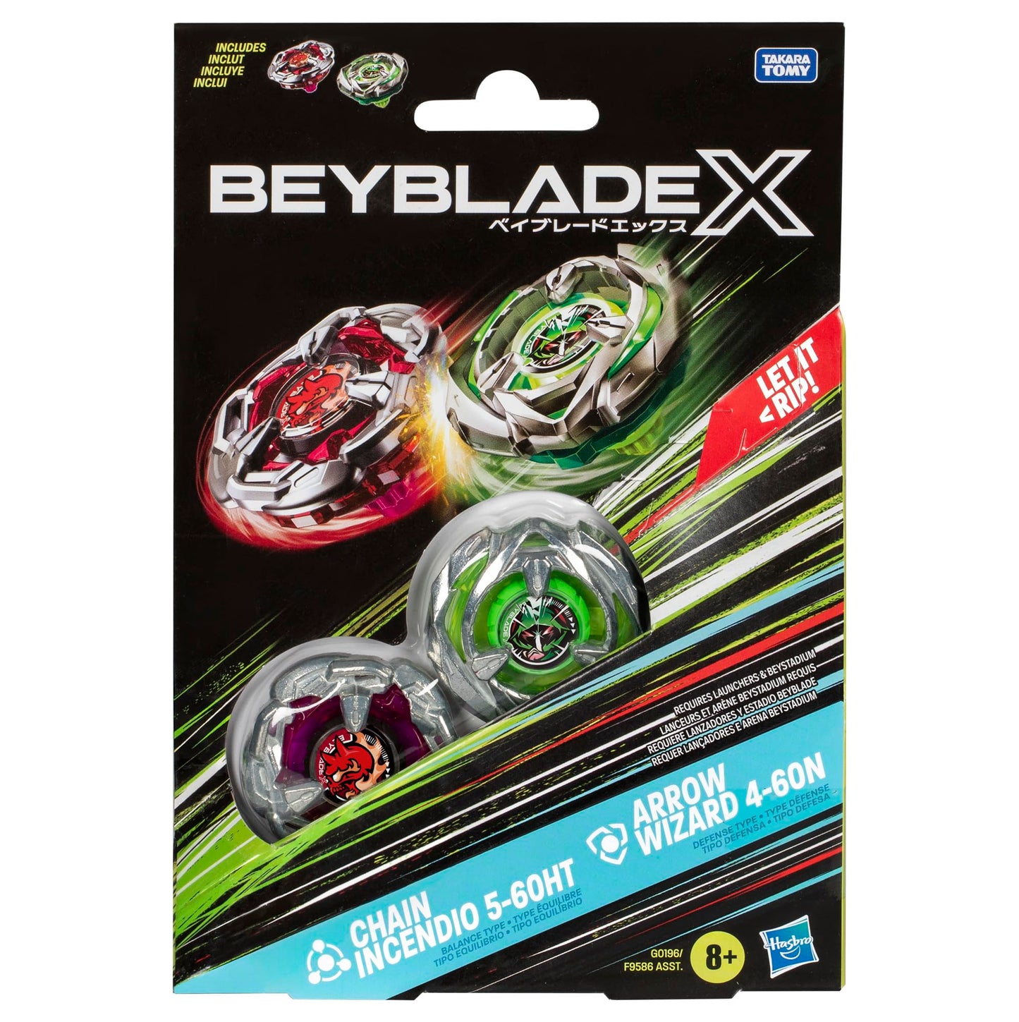 Beyblade X Chain Incendio 5-60HT & Arrow Wizard 4-60N Dual Pack – 2 Right-Spinning Tops