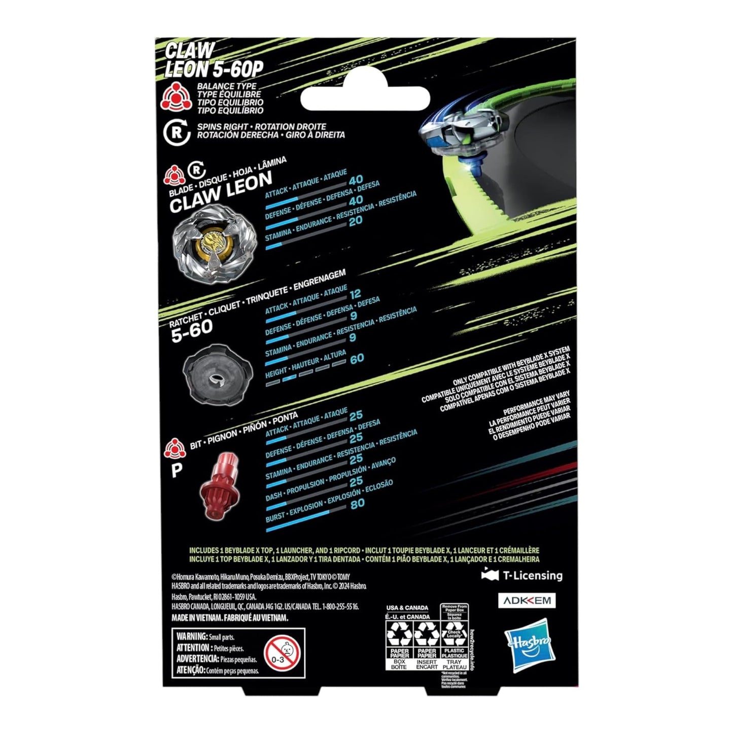 Beyblade X Claw Leon 5-60P Starter Pack – Right-Spin Battle Top & Launcher