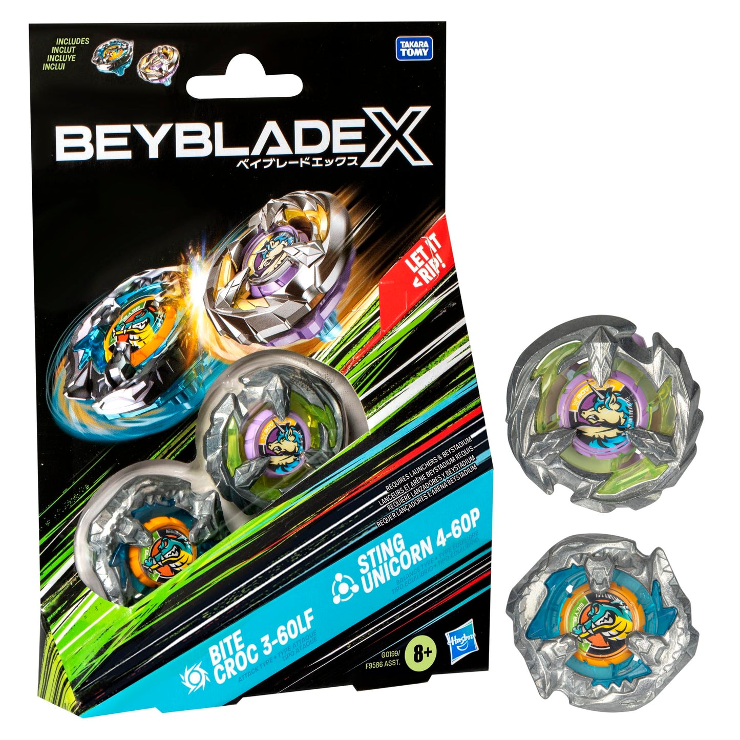 Beyblade X Bite Croc 3-60LF & Sting Unicorn 4-60P Dual Pack | Right-Spin Battle Tops