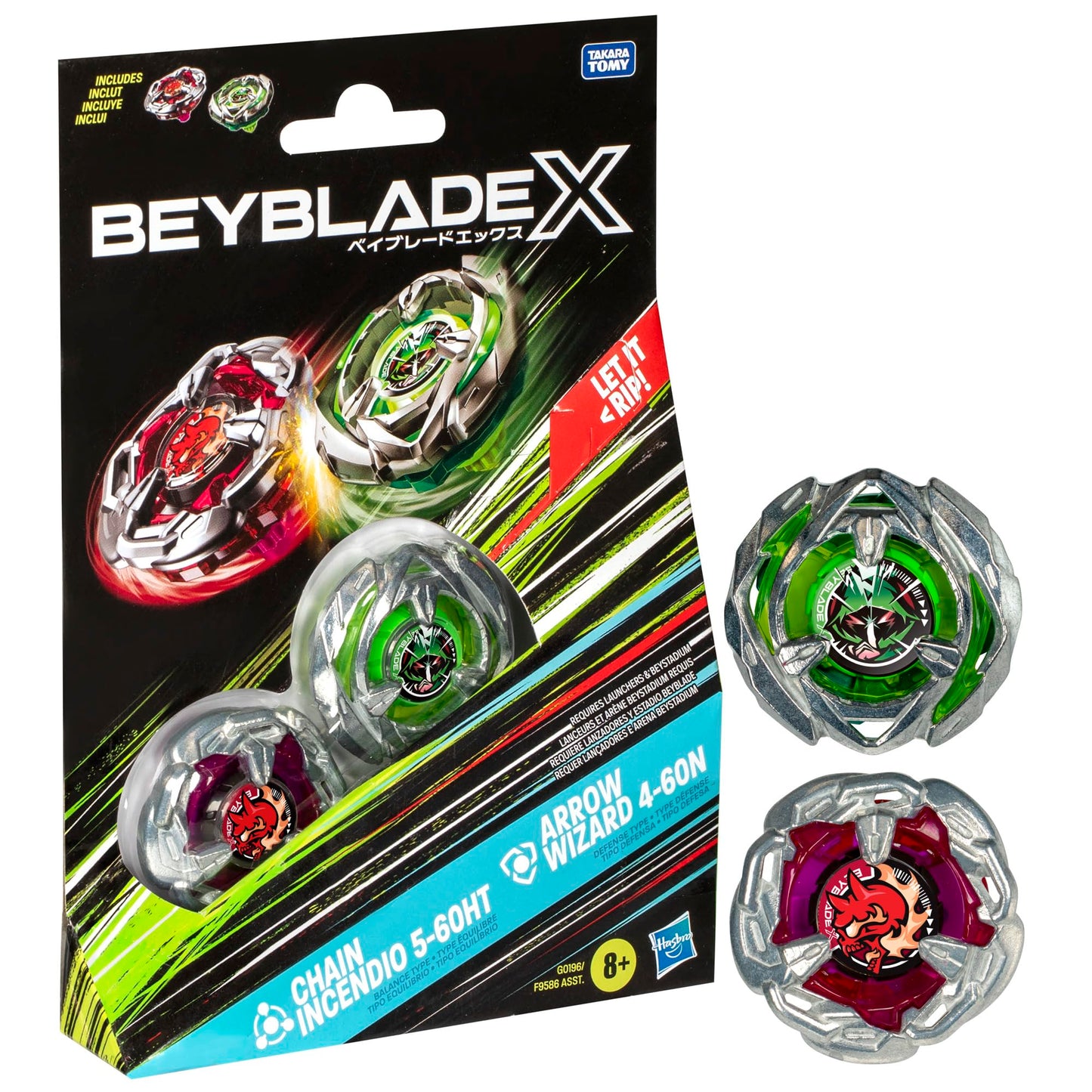 Beyblade X Chain Incendio 5-60HT & Arrow Wizard 4-60N Dual Pack – 2 Right-Spinning Tops