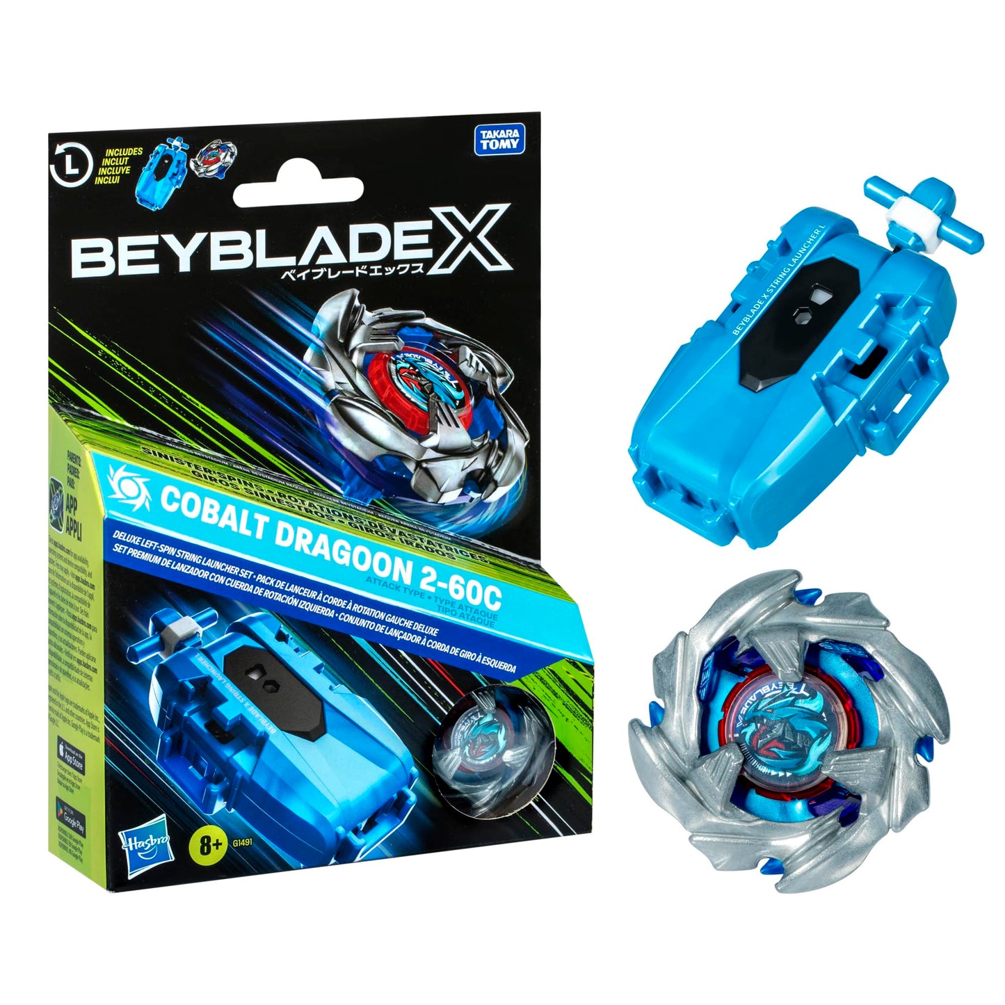 Beyblade X Cobalt Dragoon 2-60C Deluxe Left-Spin Launcher & Attack Top