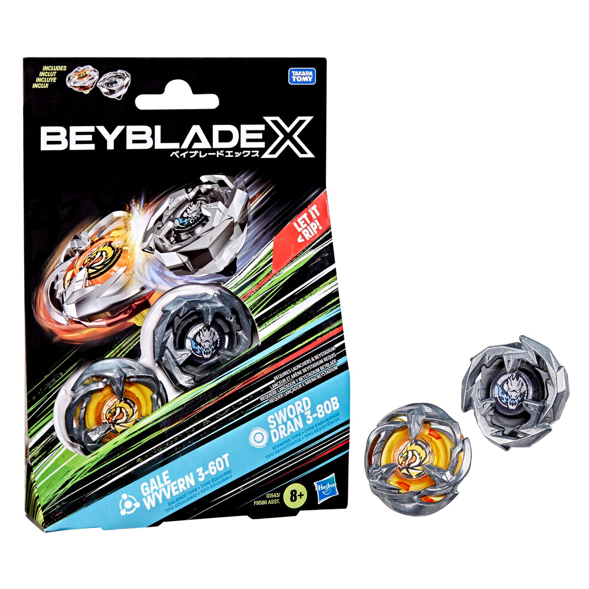 Beyblade X Gale Wyvern 3-60T & Sword Dran 3-80B Dual Pack — Right-Spin Battle Tops