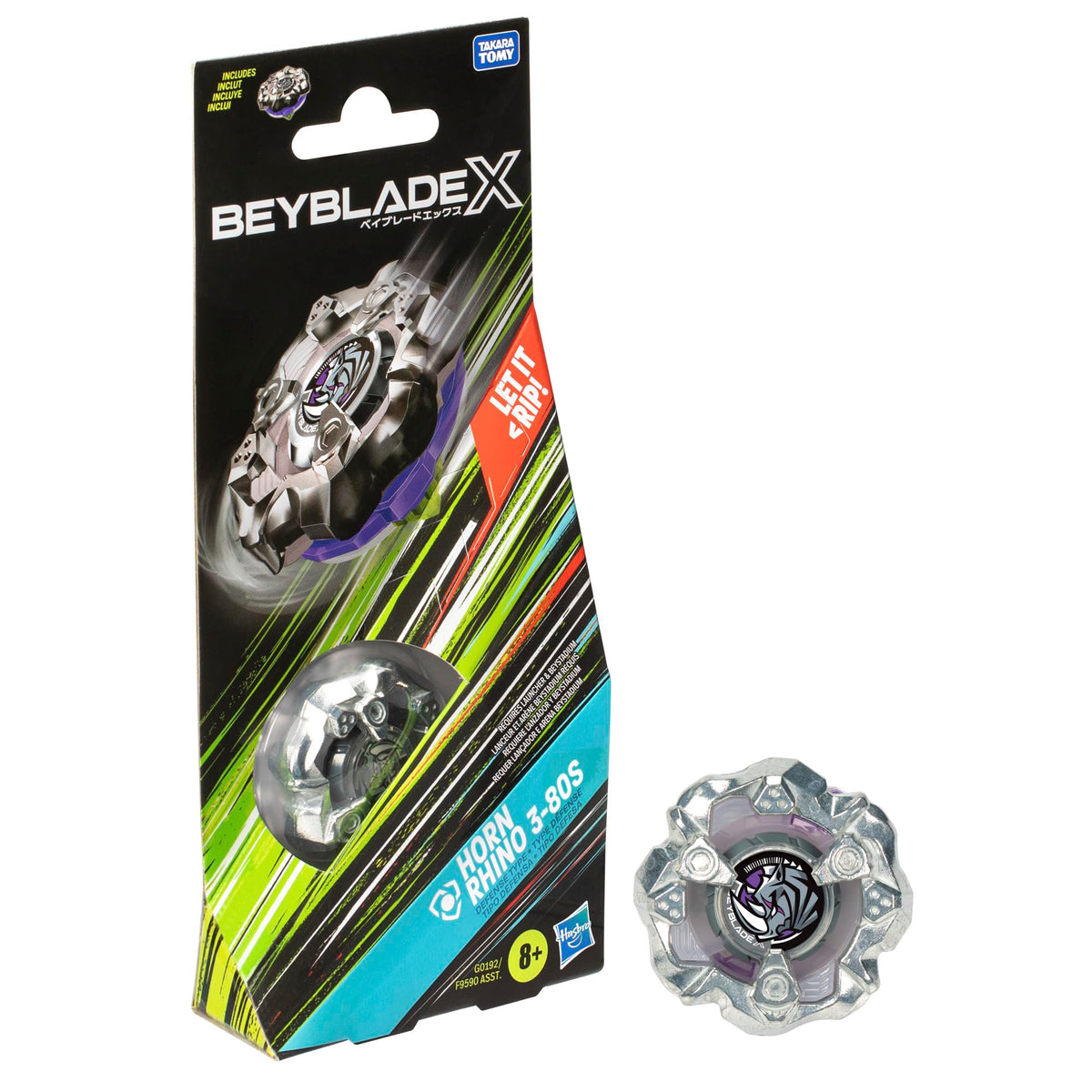 Beyblade X Horn Rhino 3-80S Booster Pack – Defense Type Right-Spinning Beyblade Burst Top
