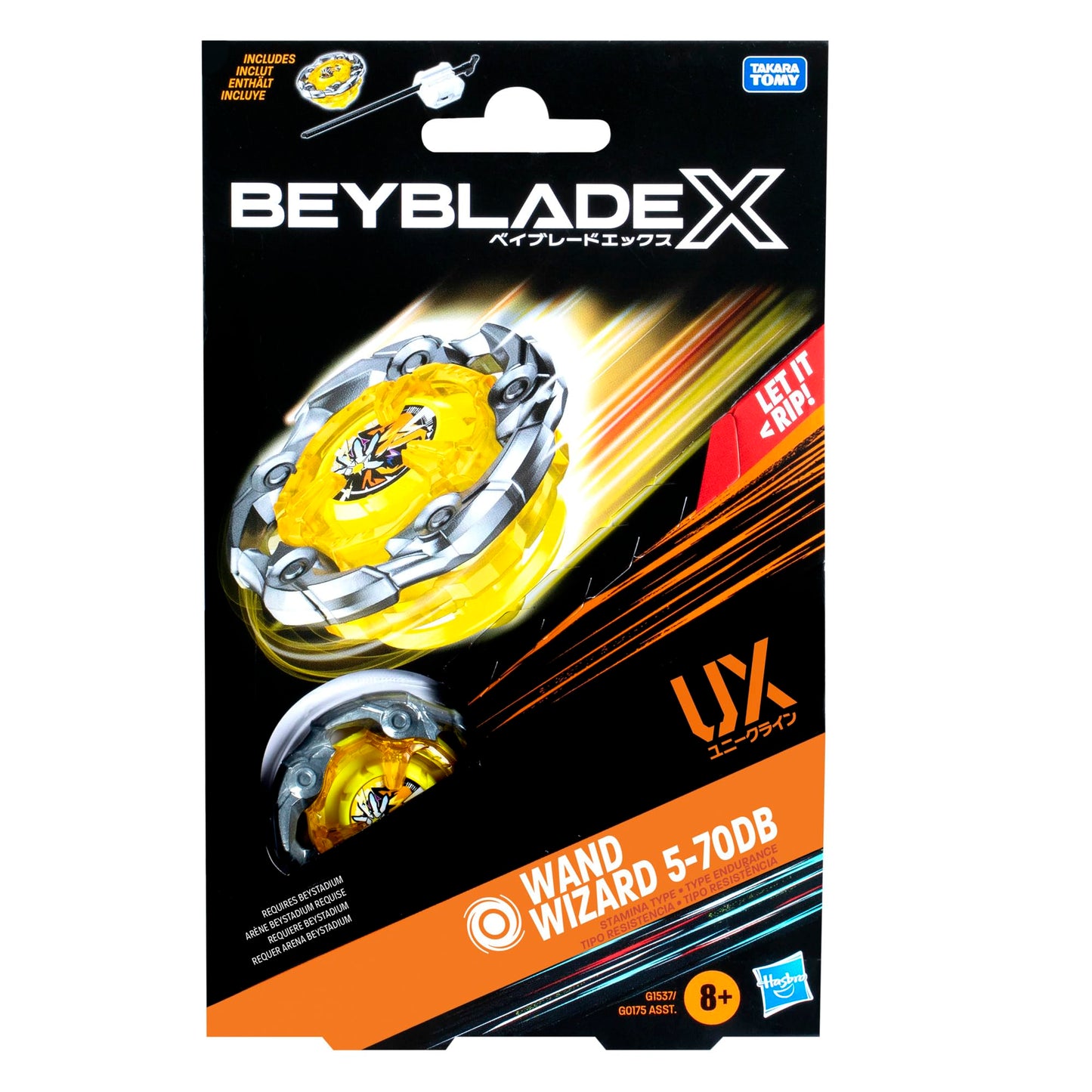 Beyblade X Wand Wizard 5-70DB UX Starter Pack – Right-Spin Stamina Top & Launcher