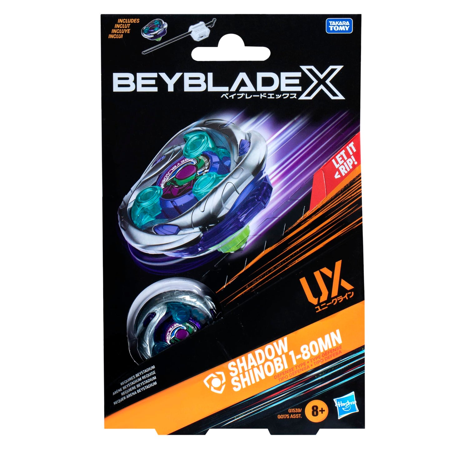 Beyblade X Shadow Shinobi 1-80MN UX Starter Pack – Defense Type Top & Launcher | Authentic Takara Tomy