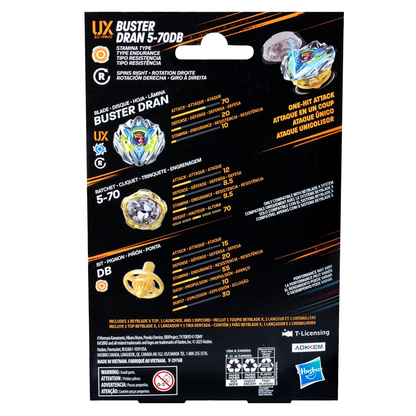 Beyblade X Buster Dran UX Starter Pack 5-70DB – Right-Spin Stamina Top & Launcher
