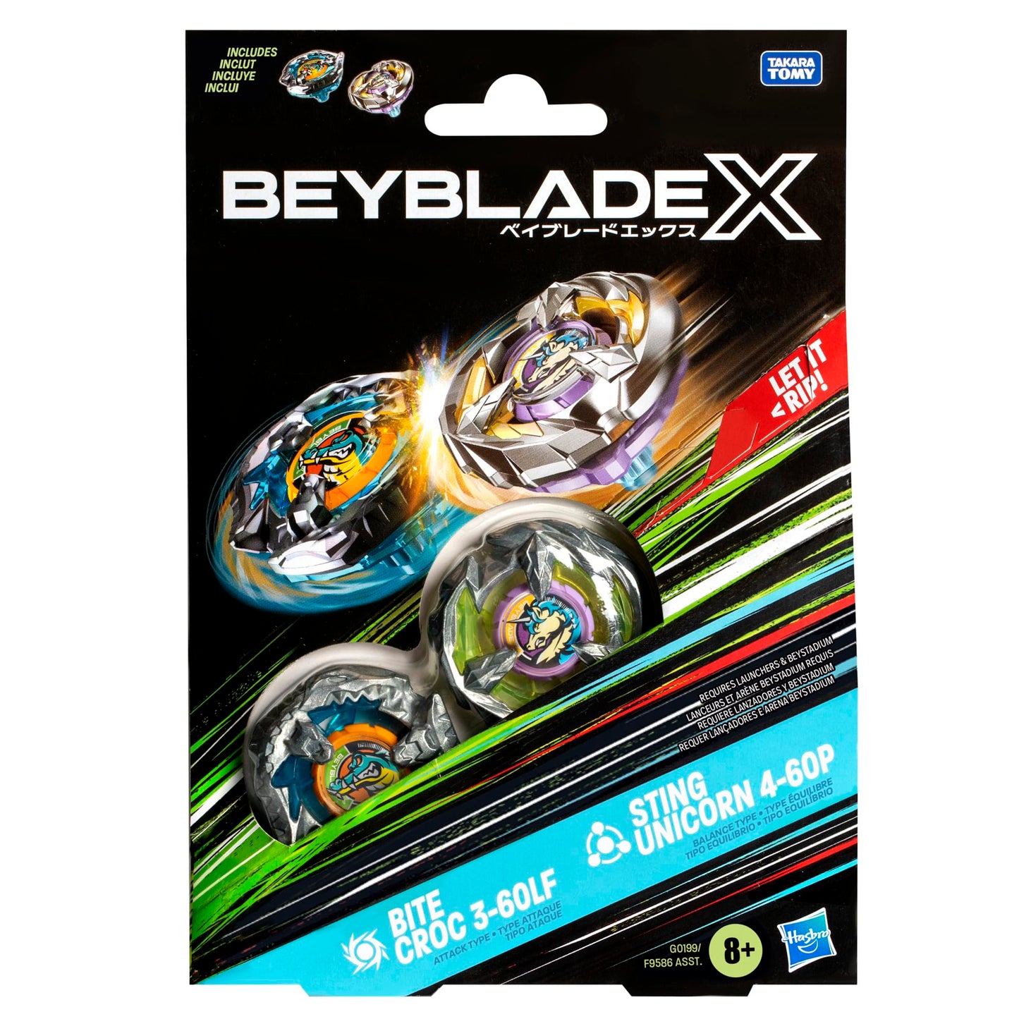 Beyblade X Bite Croc 3-60LF & Sting Unicorn 4-60P Dual Pack | Right-Spin Battle Tops
