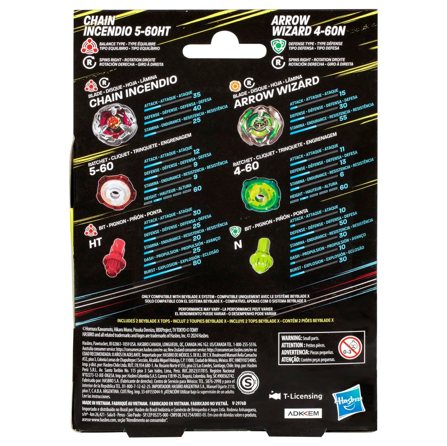 Beyblade X Chain Incendio 5-60HT & Arrow Wizard 4-60N Dual Pack – 2 Right-Spinning Tops