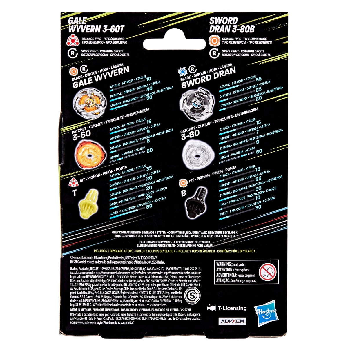 Beyblade X Gale Wyvern 3-60T & Sword Dran 3-80B Dual Pack — Right-Spin Battle Tops