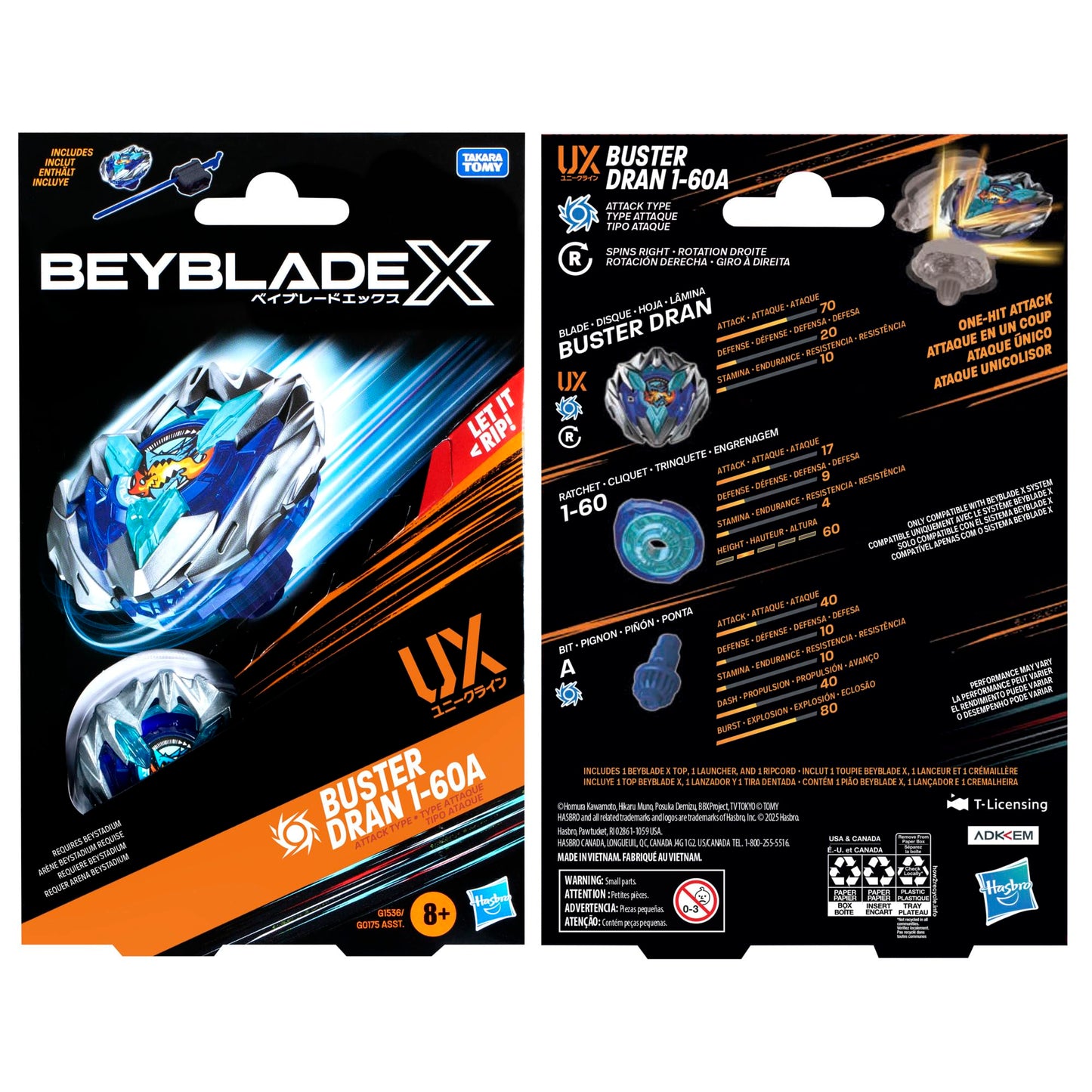 Beyblade X Buster Dran 1-60A UX Starter Pack – Attack Type Top & Launcher