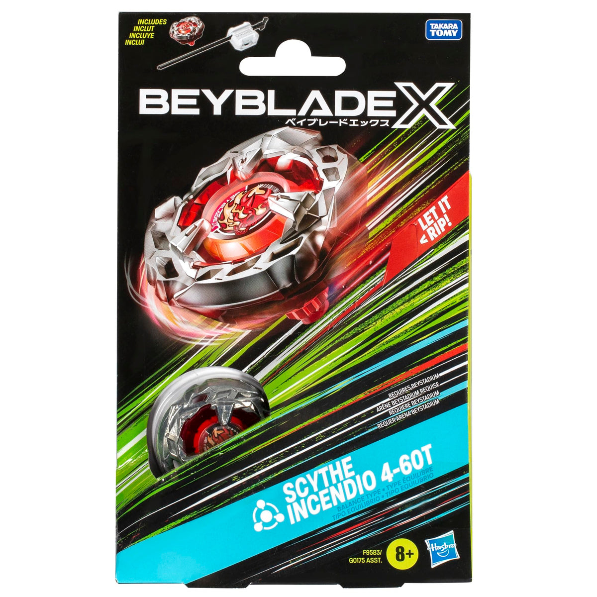 Beyblade X Scythe Incendio 4-60T Starter Pack: Right-Spin Battle Top & Launcher