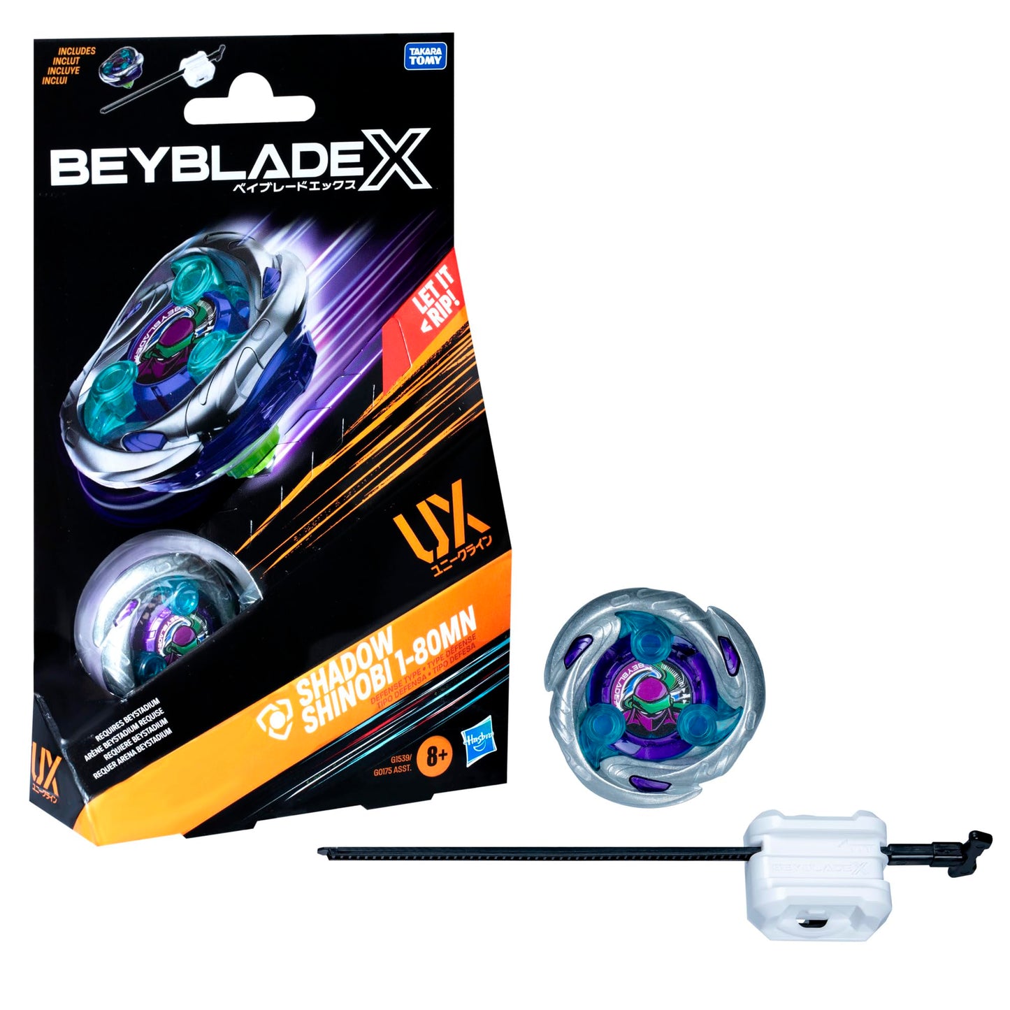 Beyblade X Shadow Shinobi 1-80MN UX Starter Pack – Defense Type Top & Launcher | Authentic Takara Tomy