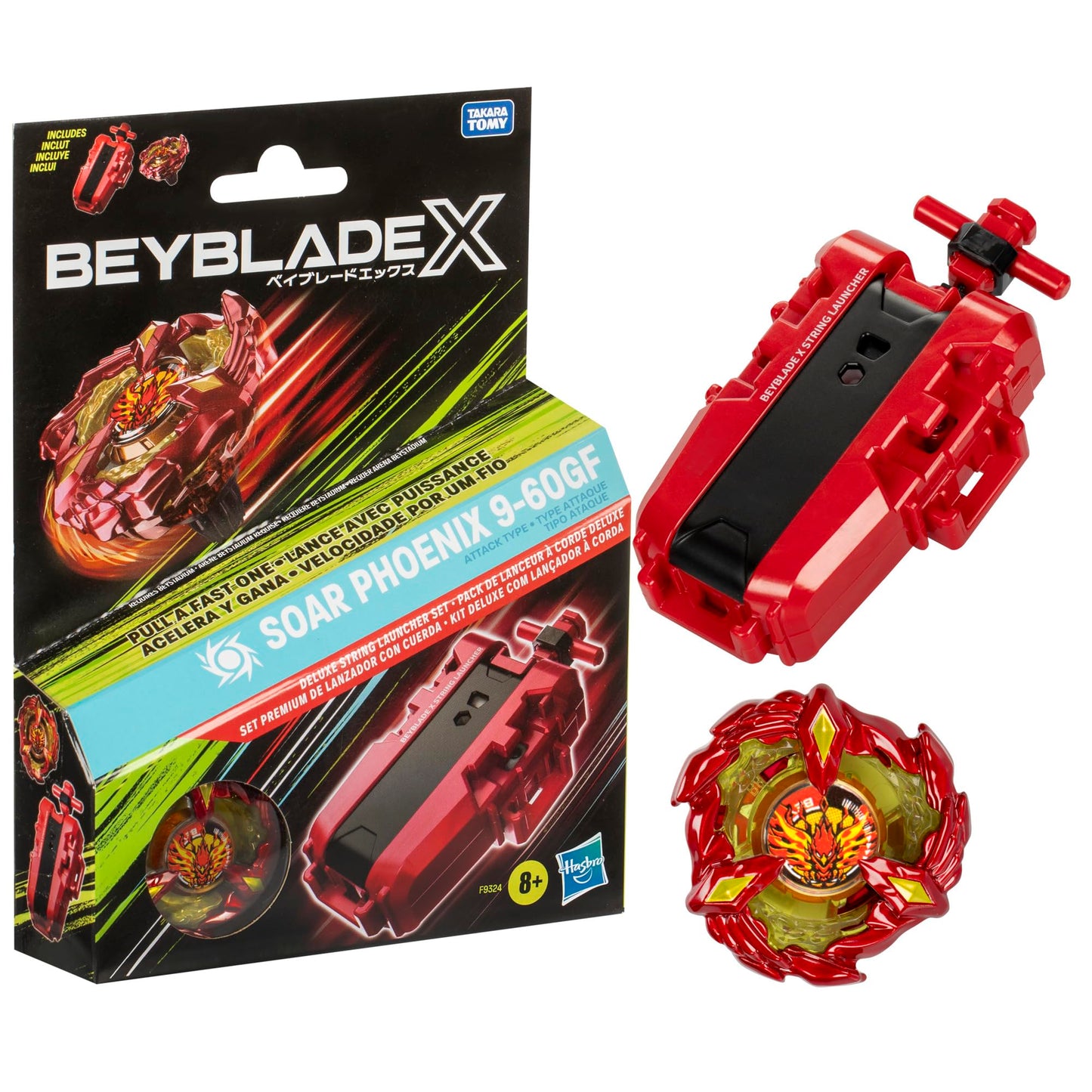 Beyblade X Soar Phoenix 9-60GF Deluxe String Launcher Set – Right-Spin Attack Type Beyblade