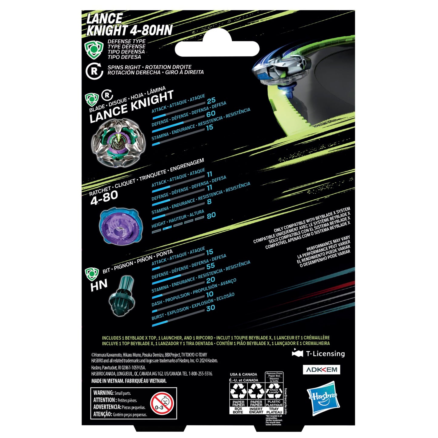 Beyblade X Lance Knight 4-80HN Starter Pack – Right-Spin Defense Top & Launcher (Beystadium Required)