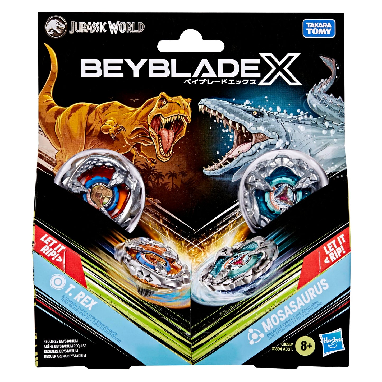 Beyblade X Jurassic World T. Rex vs Mosasaurus Multipack – 2 Tops & 2 Launchers