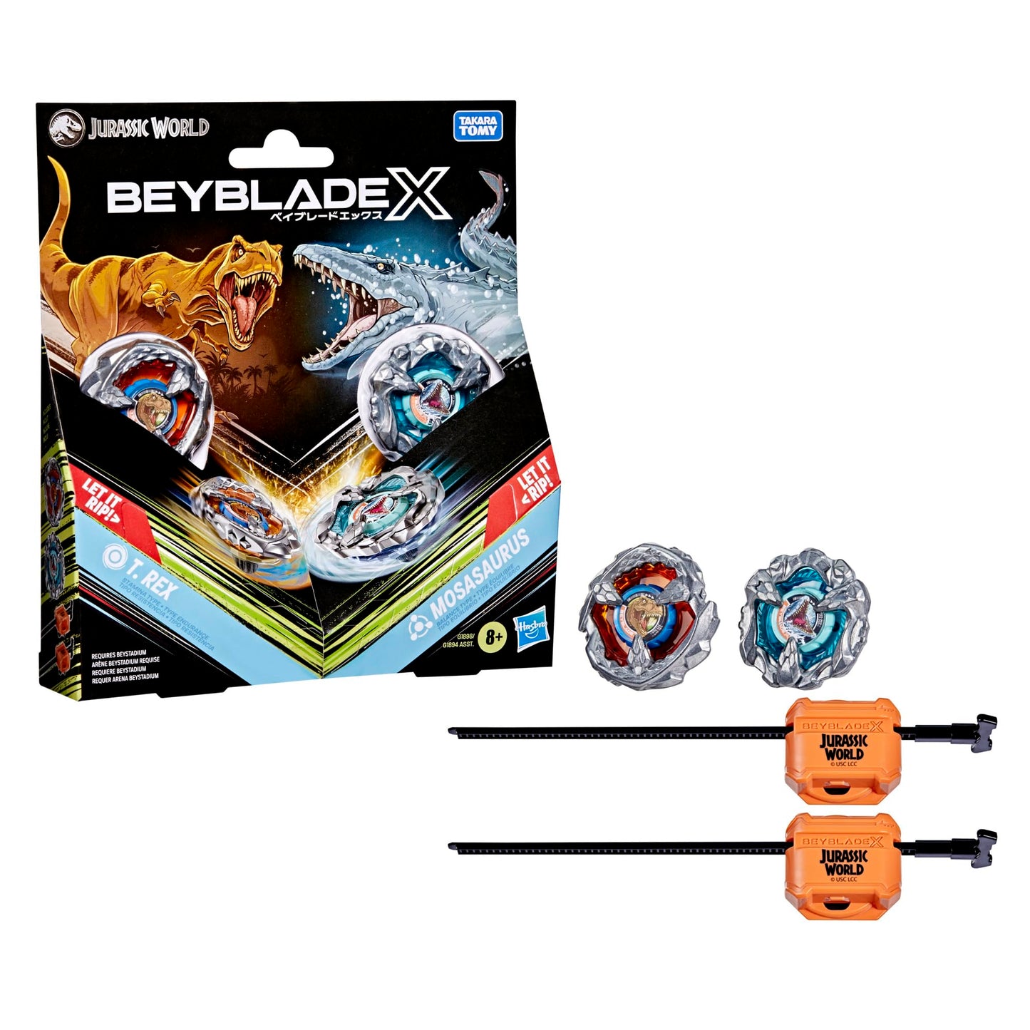Beyblade X Jurassic World Collab T. Rex vs Mosasaurus Multipack – 2 Tops & 2 Launchers