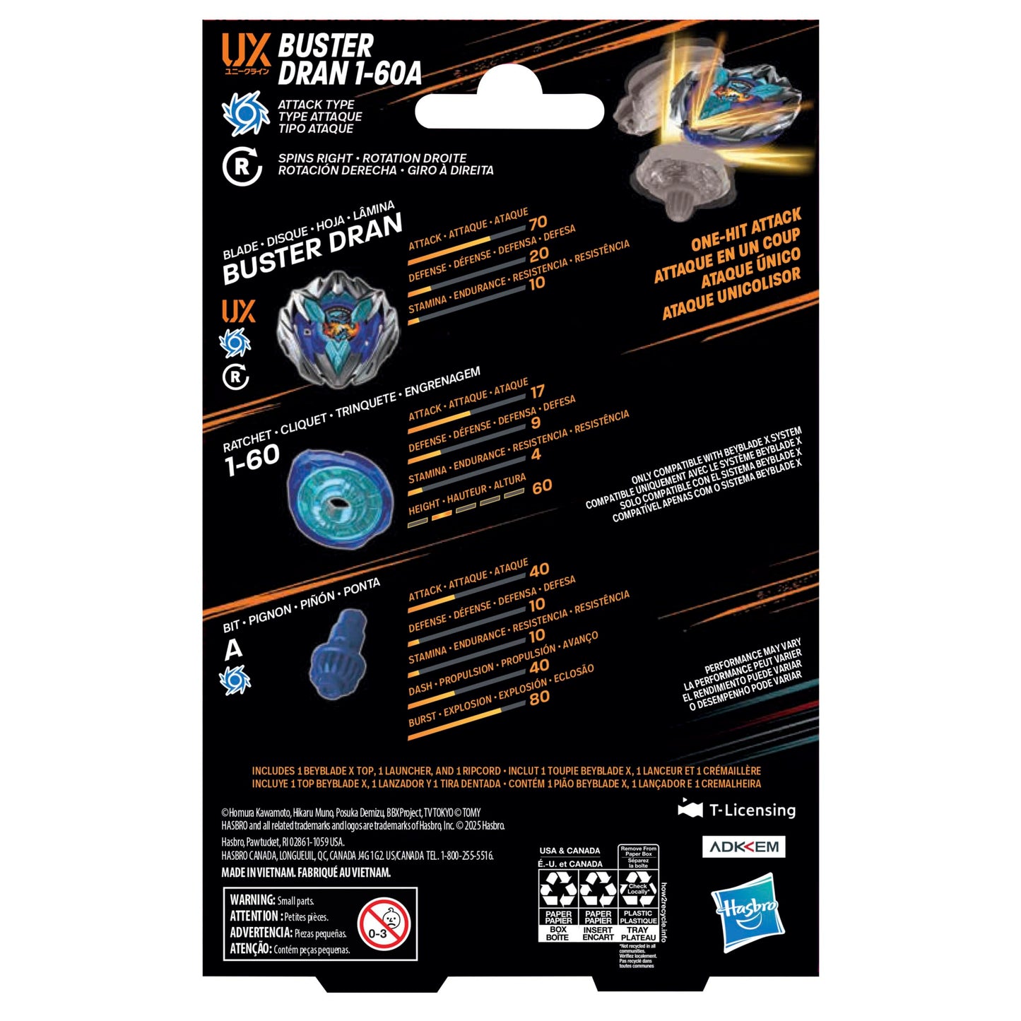 Beyblade X Buster Dran 1-60A UX Starter Pack – Attack Type Top & Launcher