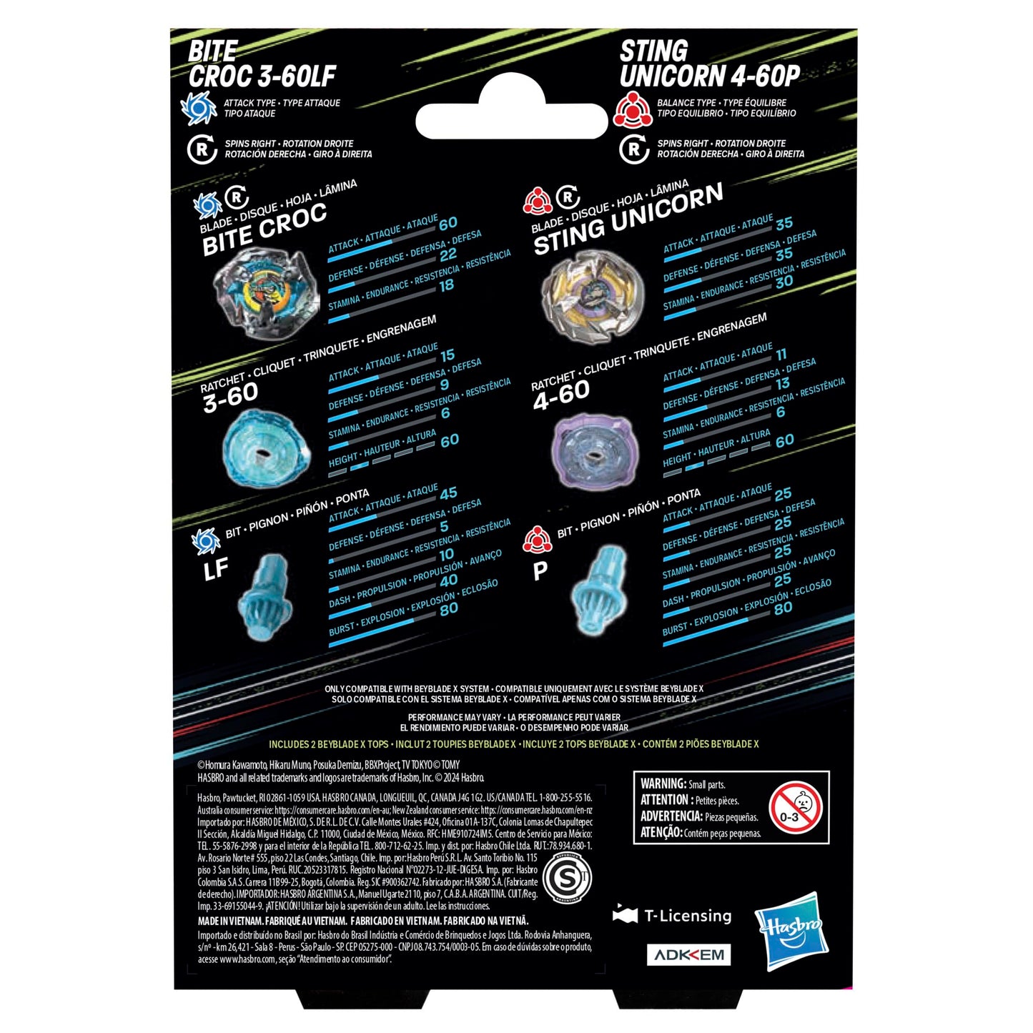 Beyblade X Bite Croc 3-60LF & Sting Unicorn 4-60P Dual Pack | Right-Spin Battle Tops