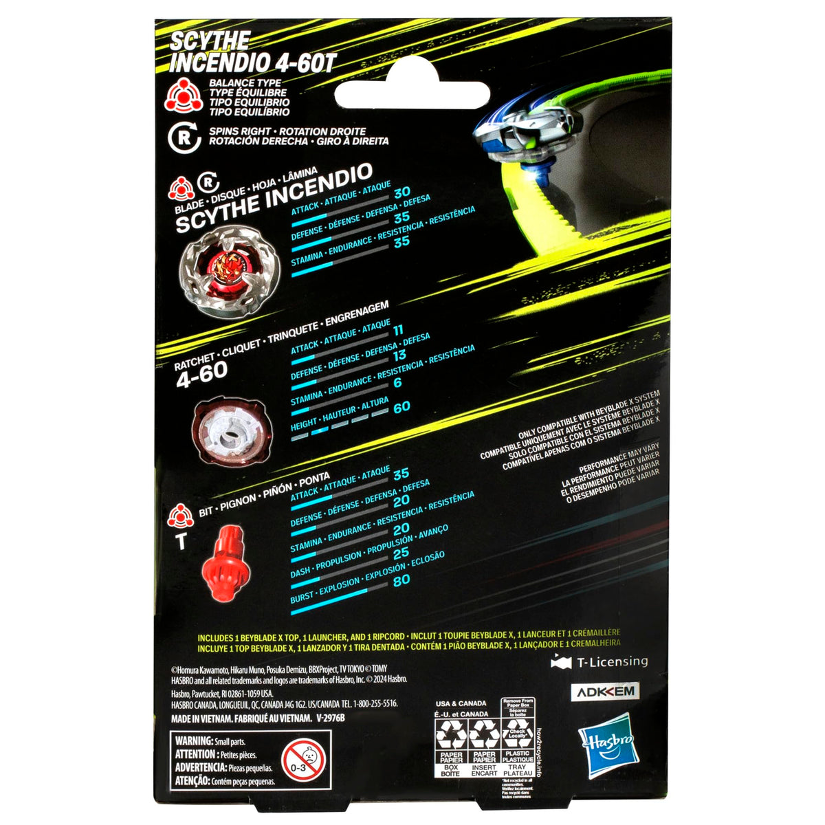 Beyblade X Scythe Incendio 4-60T Starter Pack: Right-Spin Battle Top & Launcher