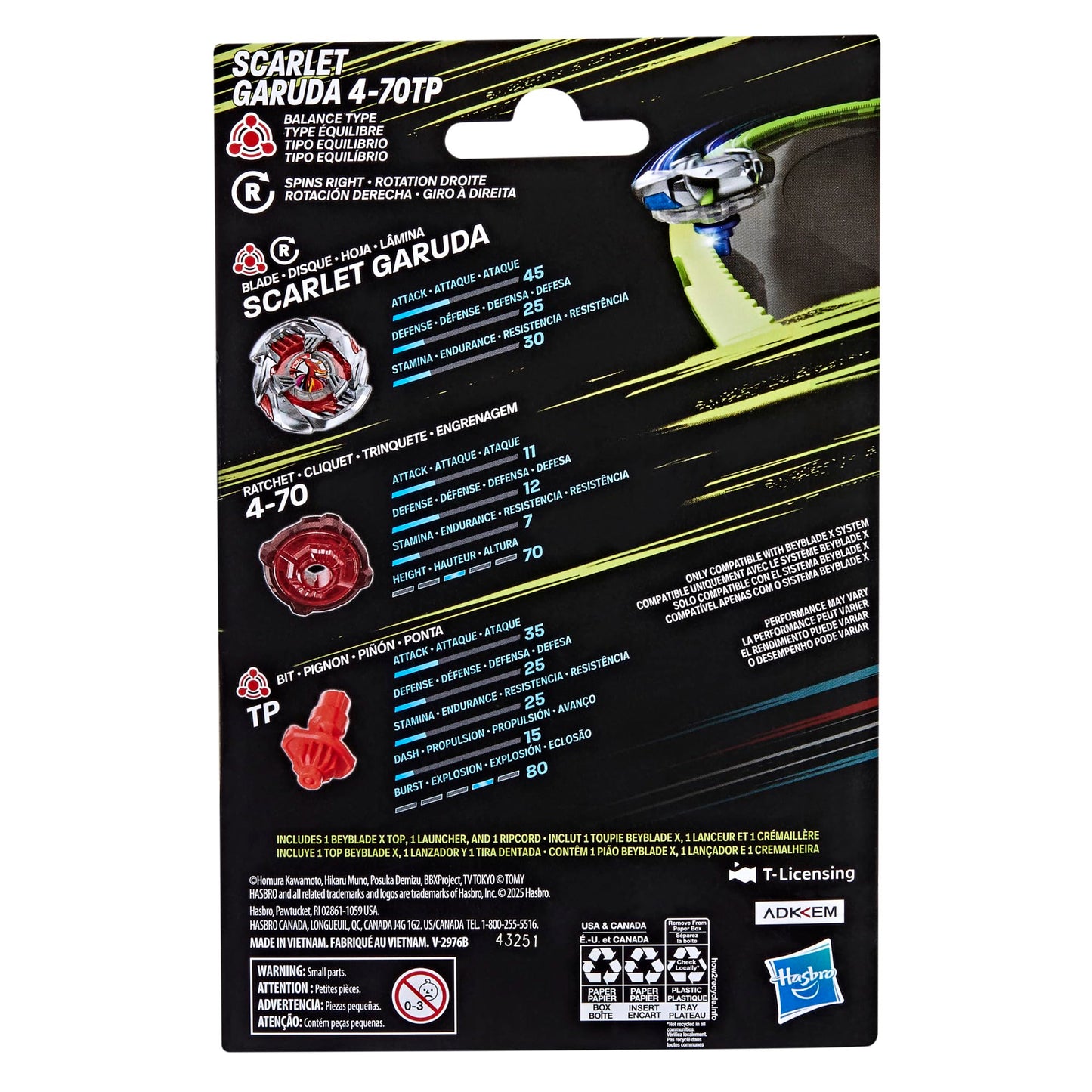 Beyblade X Scarlet Garuda 4-70TP BX Starter Pack – Balance Top, Launcher, Authentic Takara Tomy