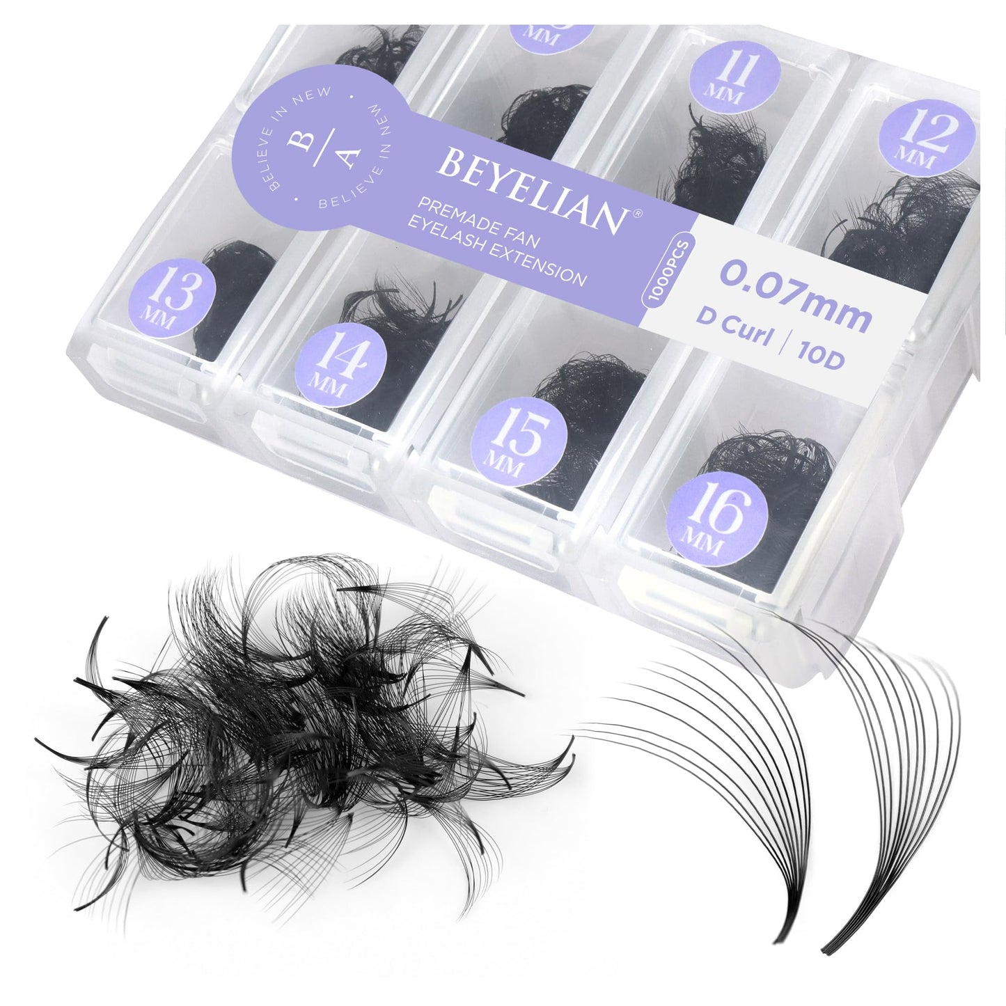 BEYELIAN 0.07mm 10D Curl Premade Fans – 9-16mm Mixed, Handmade, Economical