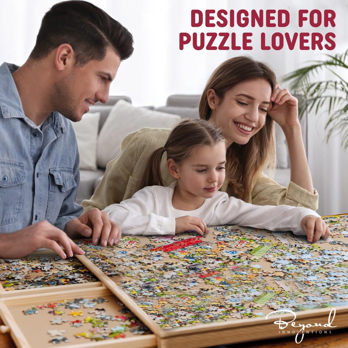 Beyond Innoventions 1000-Piece Rotating Puzzle Board with Drawers & Cover — 30 x 22 in Wooden Jigsaw Table