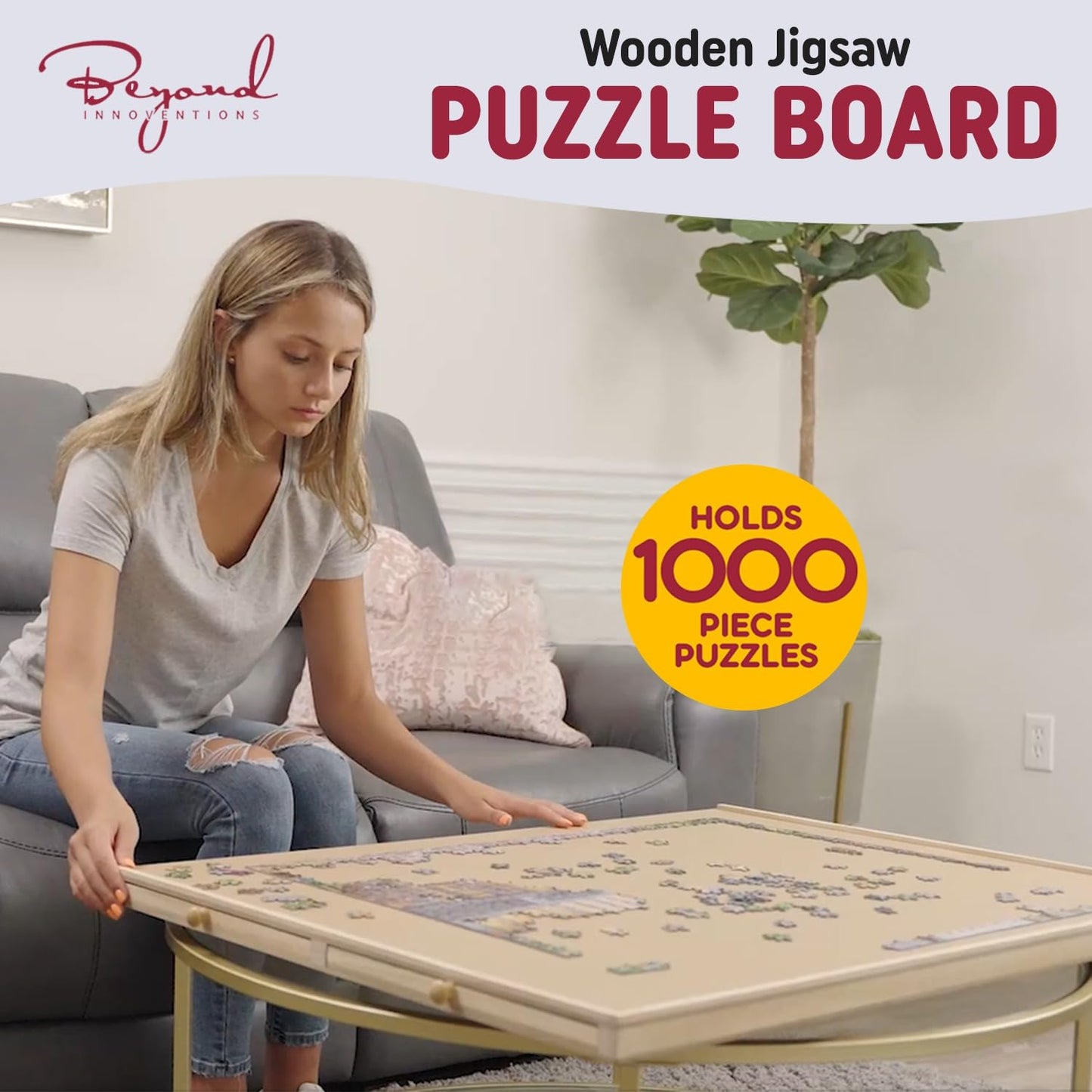 Beyond Innoventions 1000-Piece Rotating Puzzle Board with Drawers & Cover — 30 x 22 in Wooden Jigsaw Table
