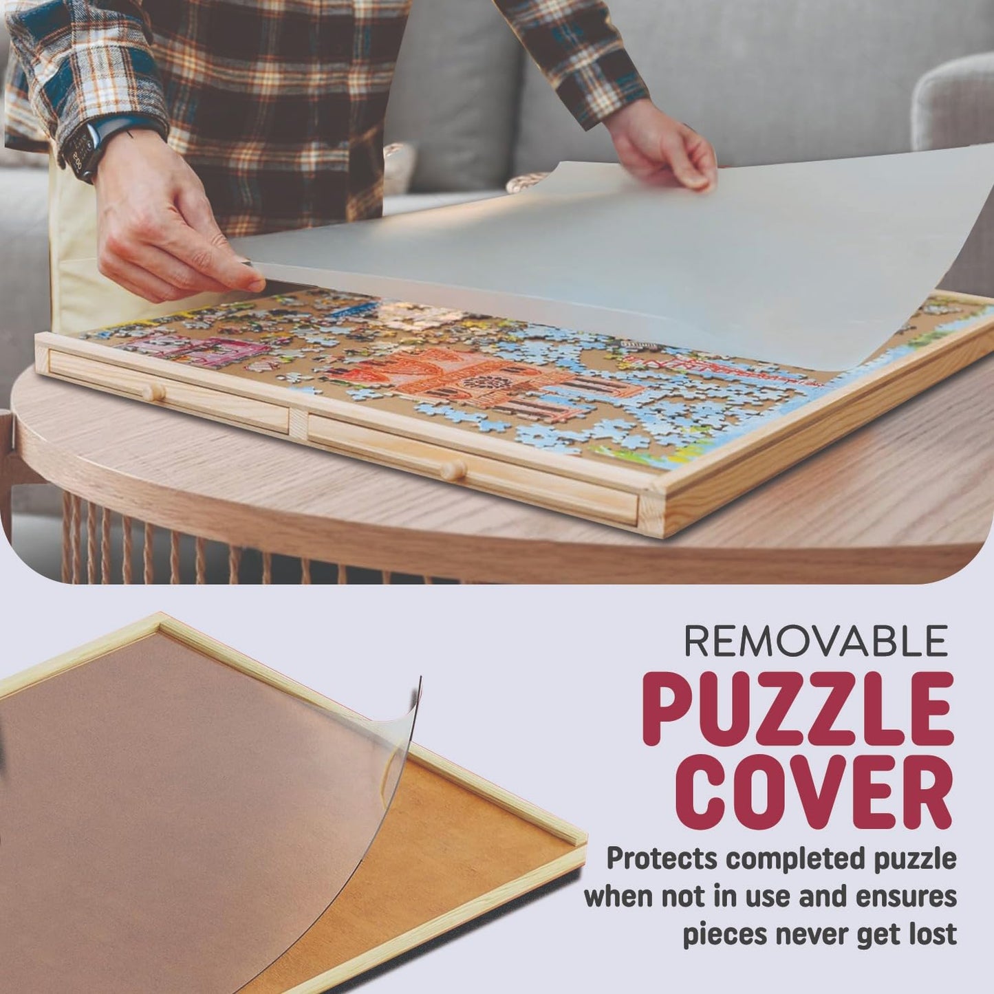 Beyond Innoventions 1000-Piece Rotating Puzzle Board with Drawers & Cover — 30 x 22 in Wooden Jigsaw Table