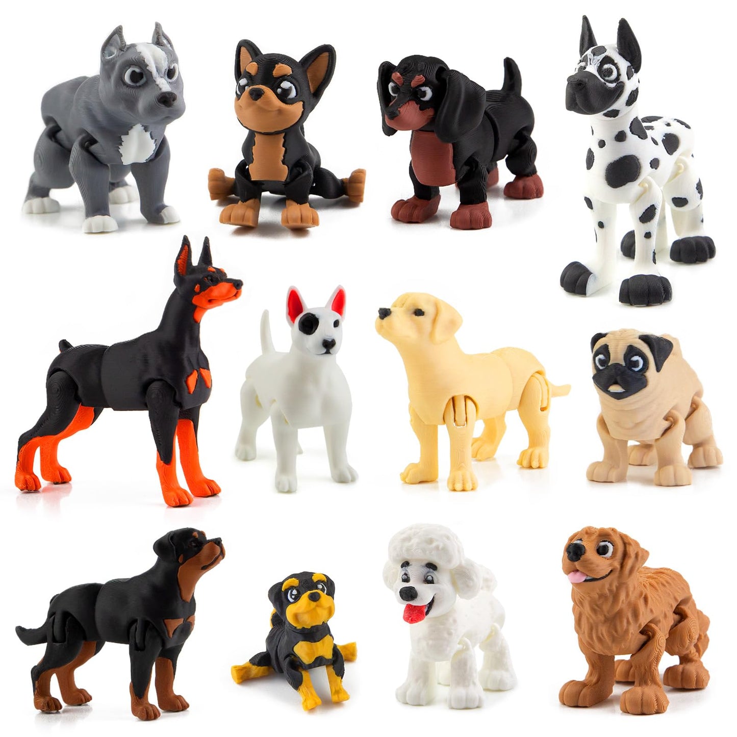 BEYONGME 12Pcs 3D Printed Dog Figurines – Realistic Poseable Puppy Toys & Cake Toppers