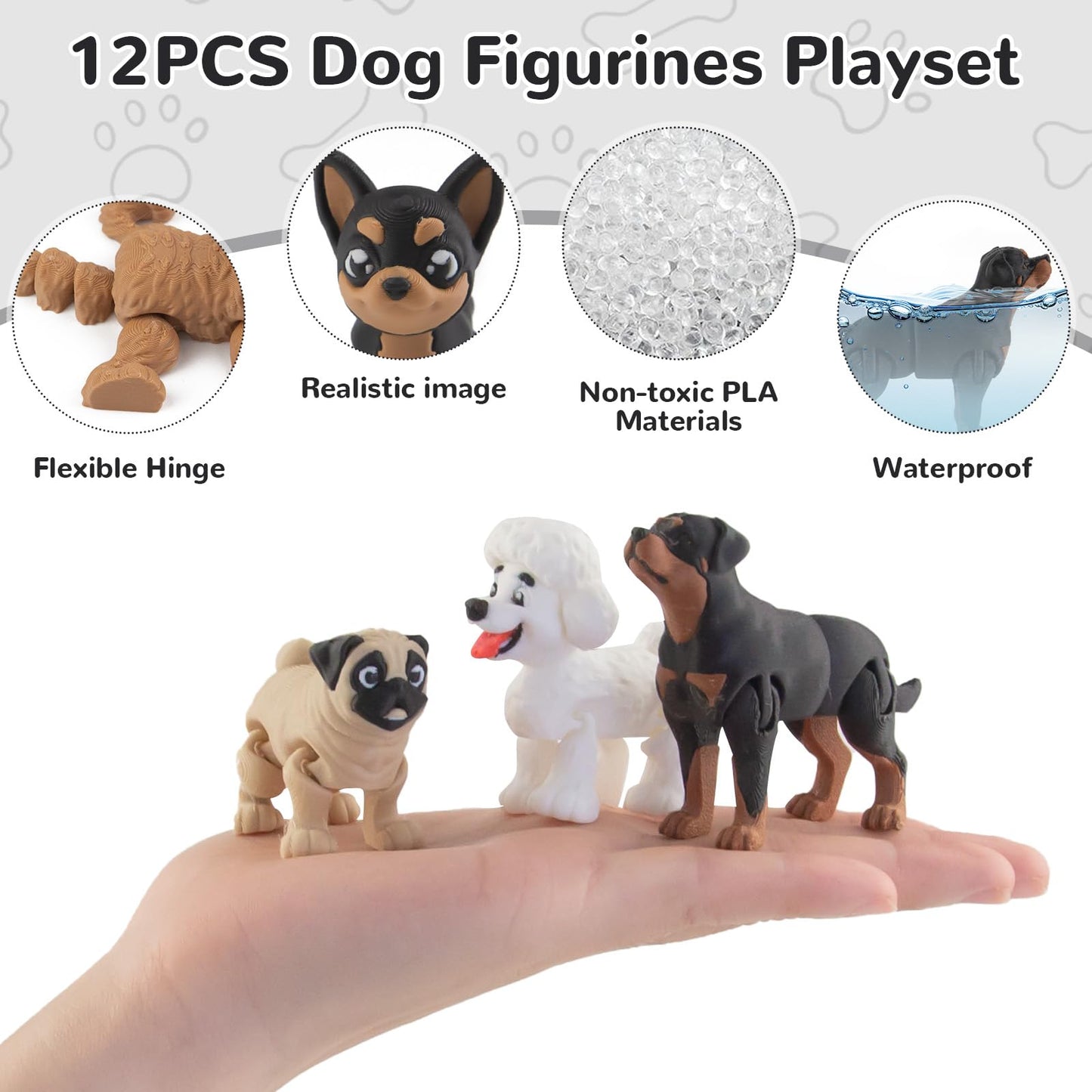 BEYONGME 12Pcs 3D Printed Dog Figurines – Realistic Poseable Puppy Toys & Cake Toppers
