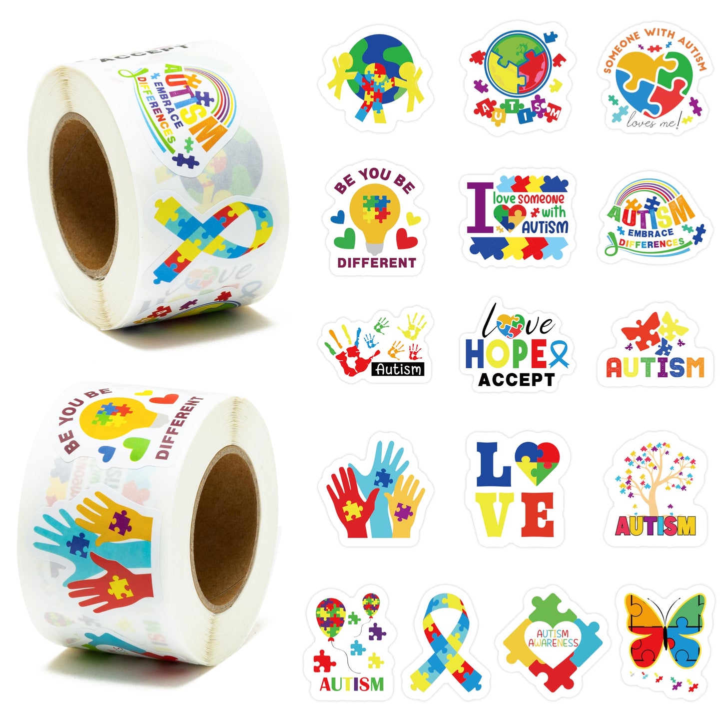 BeYumi Autism Awareness Roll Stickers – 1000 Pcs Waterproof Vinyl Decals for Laptop, Phone, Bottle, Notebook, Luggage and Classroom