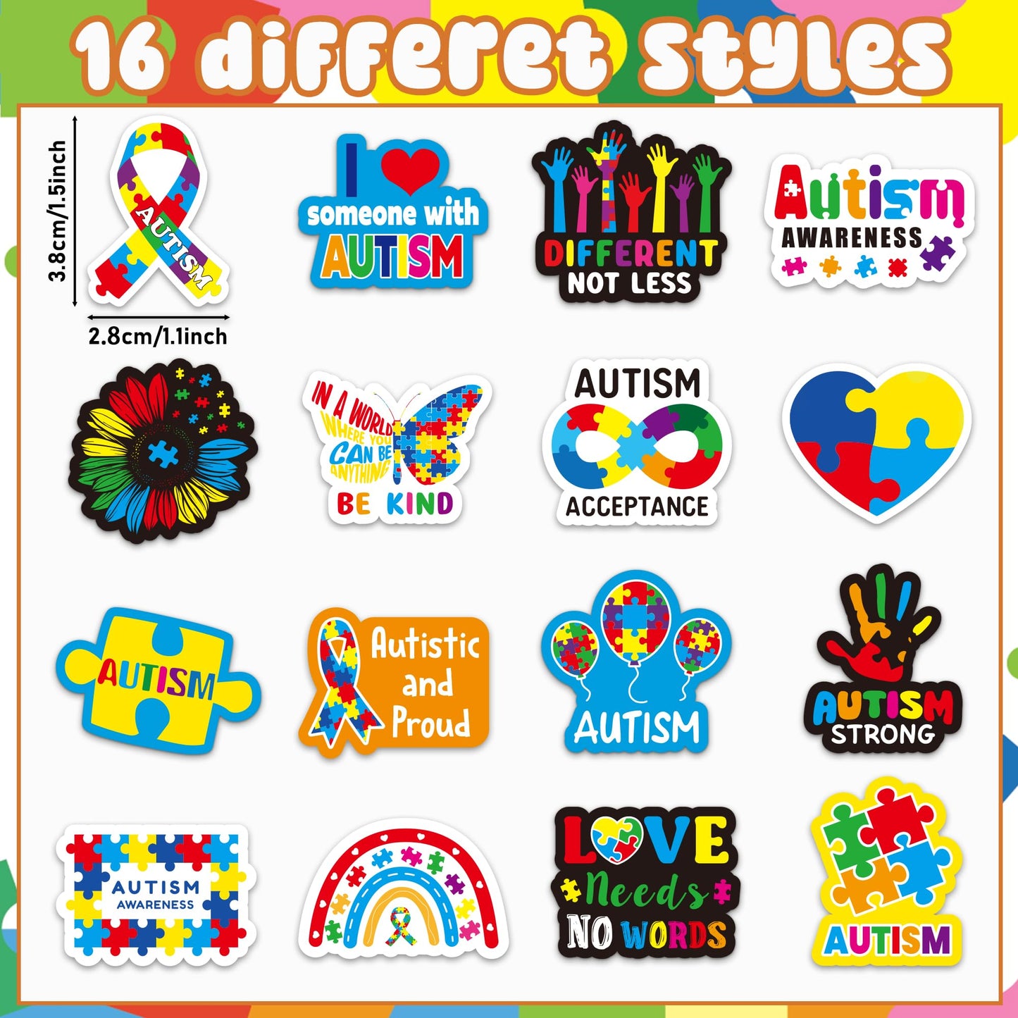 BeYumi Autism Awareness Roll Stickers – 1000 Pcs (2 Rolls) Puzzle Piece Ribbon Vinyl