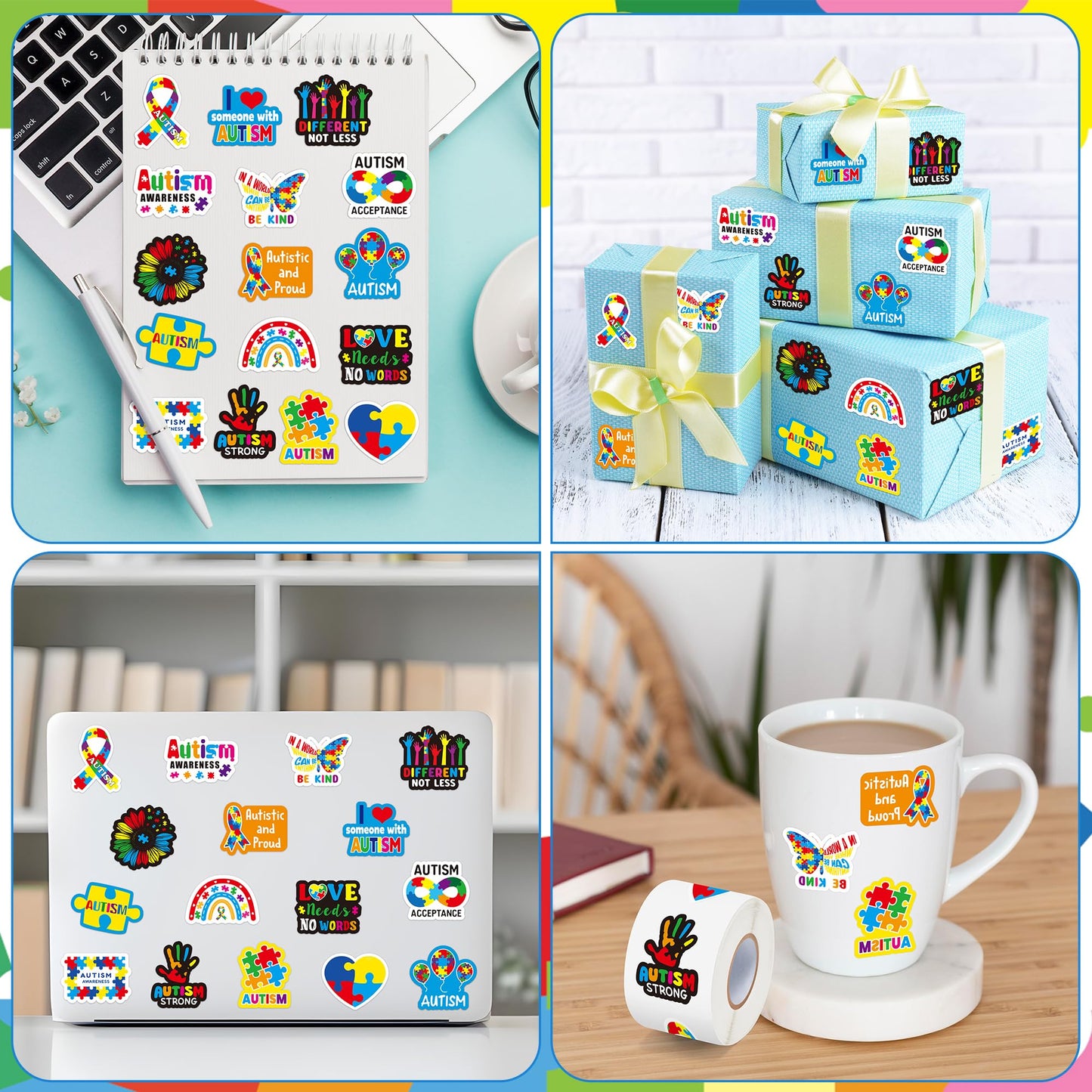 BeYumi Autism Awareness Roll Stickers – 1000 Pcs (2 Rolls) Puzzle Piece Ribbon Vinyl