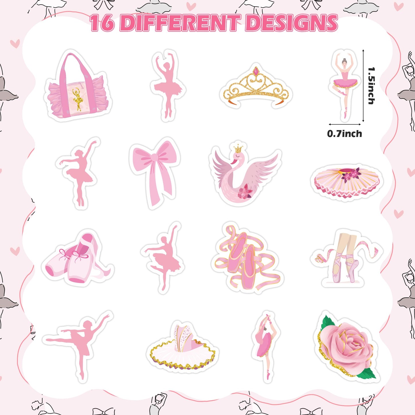 BeYumi Ballet Dance Stickers – 1000 Pcs, 2 Rolls, Pink & Gold Waterproof Vinyl for Laptops, Bottles, Scrapbooks