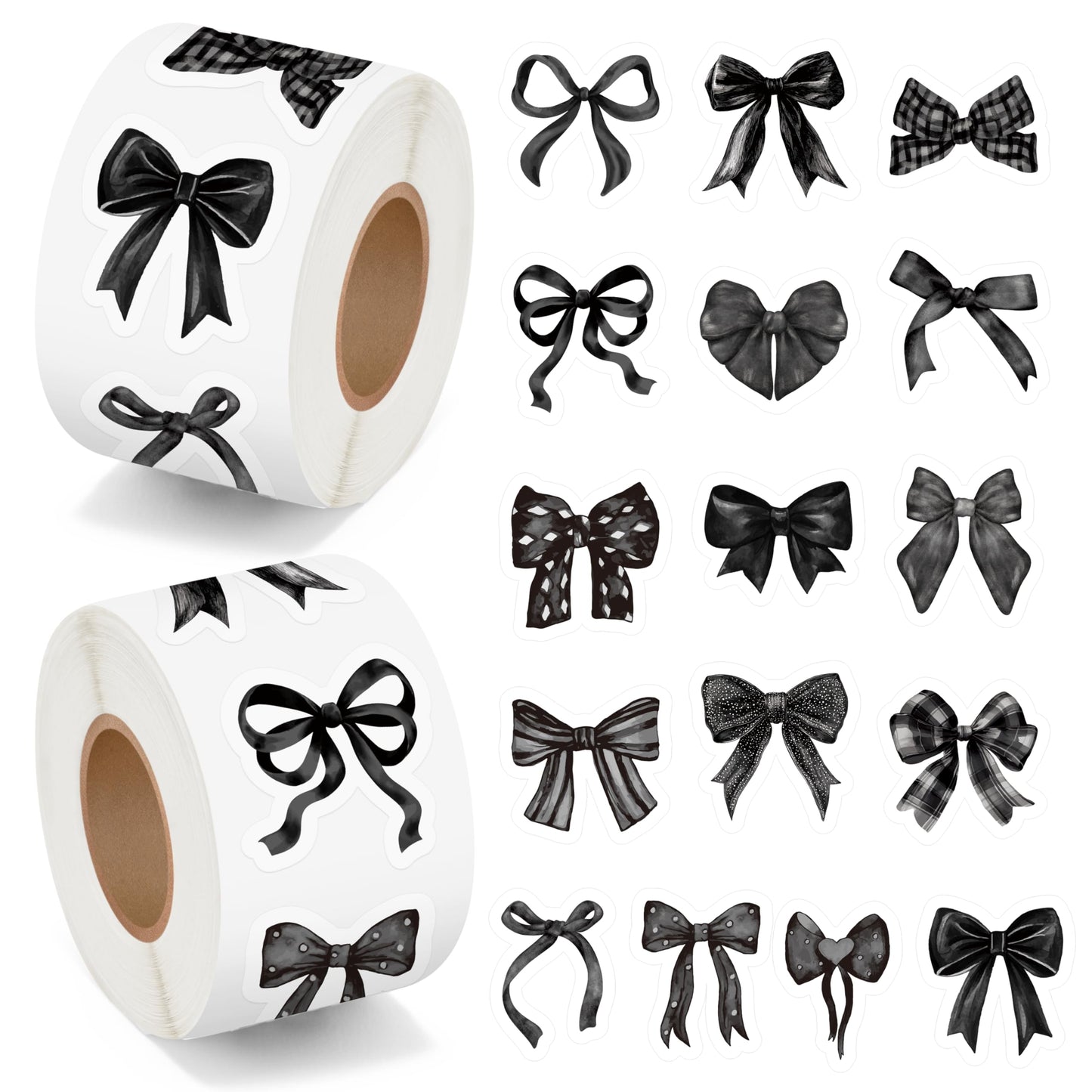 BeYumi Black Bows Sticker Roll – 1000 Pcs Coquette Vinyl Stickers