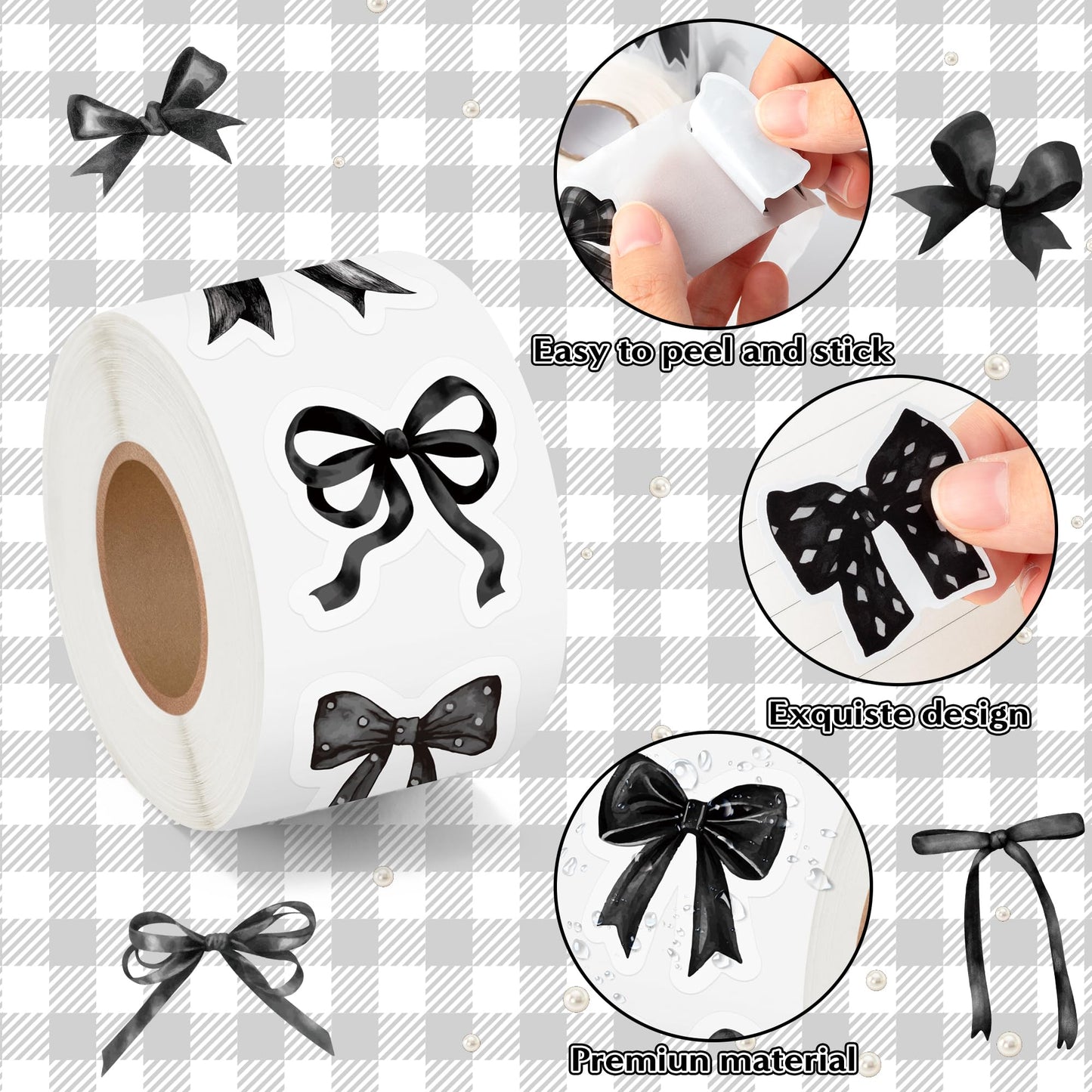 BeYumi Black Bows Sticker Roll – 1000 Pcs Coquette Vinyl Stickers
