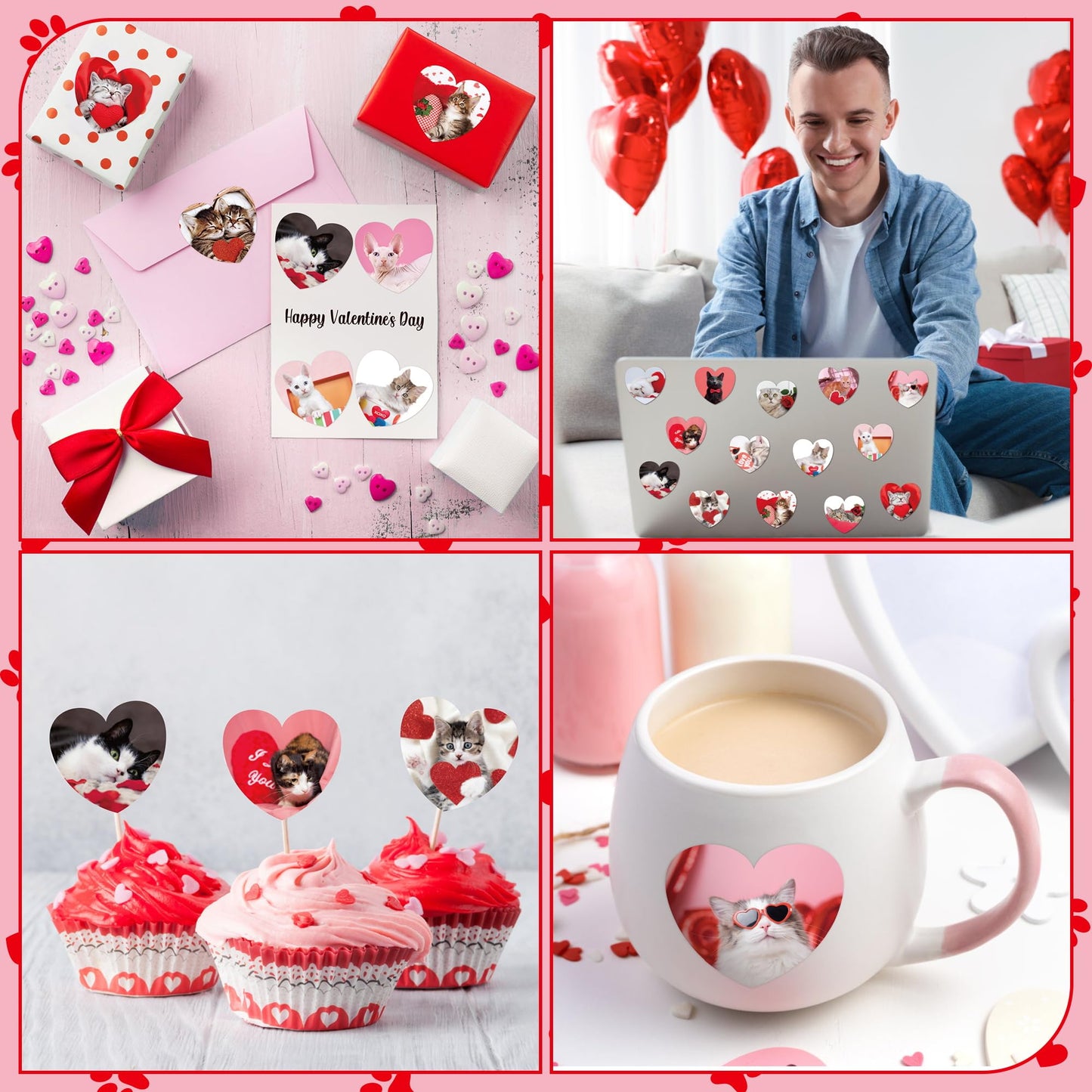 BeYumi Valentine Realistic Cat Stickers – 1000 Pcs in 2 Rolls, Waterproof & 16 Breeds