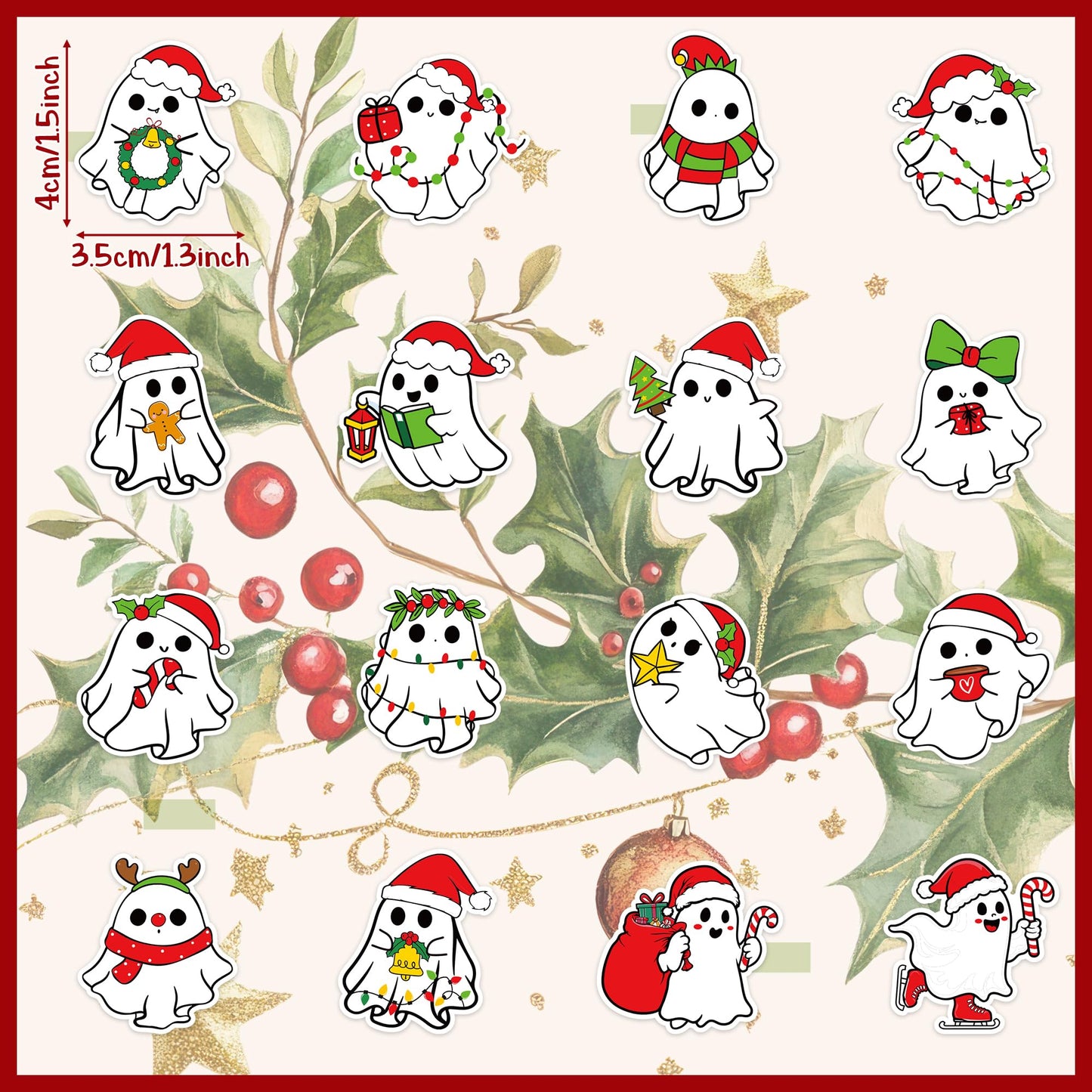 BeYumi Christmas Ghost Stickers – 1000Pcs Santa Hat Kawaii Vinyl Decals