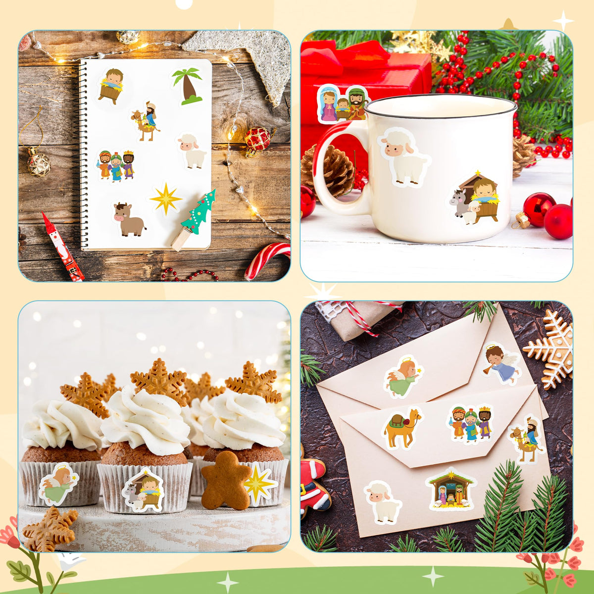 BeYumi Christmas Nativity Sticker Set — 1000 Pcs on 2 Rolls, Waterproof Vinyl