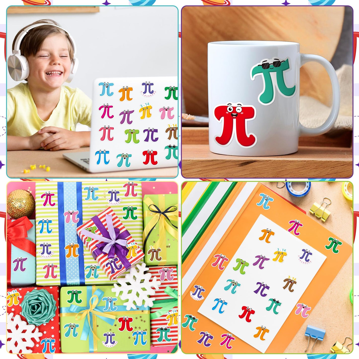 BeYumi Pi Day Sticker Roll – 1000 Pcs Cute Math Themed Vinyl Stickers (Waterproof)