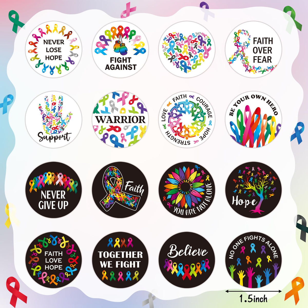 BeYumi Cancer Awareness Roll Stickers – 1000 Pcs, Waterproof Colorful Ribbon Decals (2 Rolls)