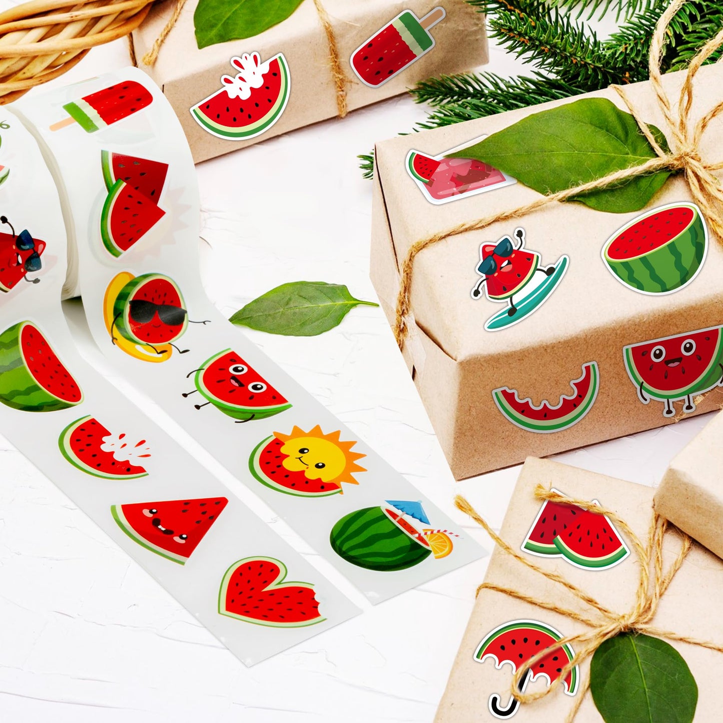 BeYumi Summer Watermelon Roll Stickers – 1000 Pcs, 2 Rolls, Waterproof Vinyl